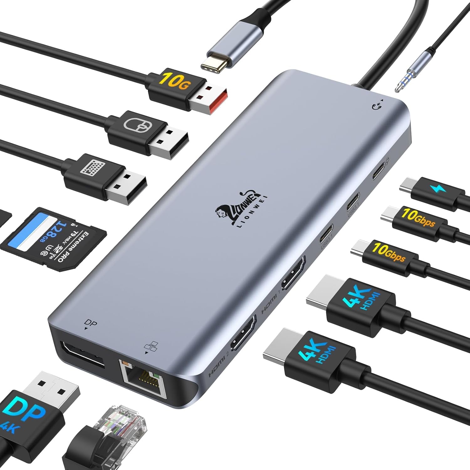 Laptop Docking Station 13 in 1 - Dual Hdmi+Displayport+10Gbps, 6 USB C/A, 100W PD, Ethernet, SD/TF, Audio, USB C Hub for Macbook/Dell/Hp/Surface