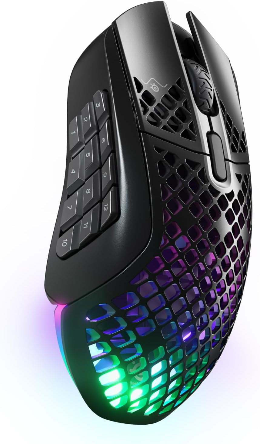 Aerox 9 Wireless - Holey RGB Gaming Mouse - Ultra-Lightweight Water Resistant Design - 18 Buttons – Bluetooth/2.4 Ghz - 18K DPI Truemove Air Optical Sensor