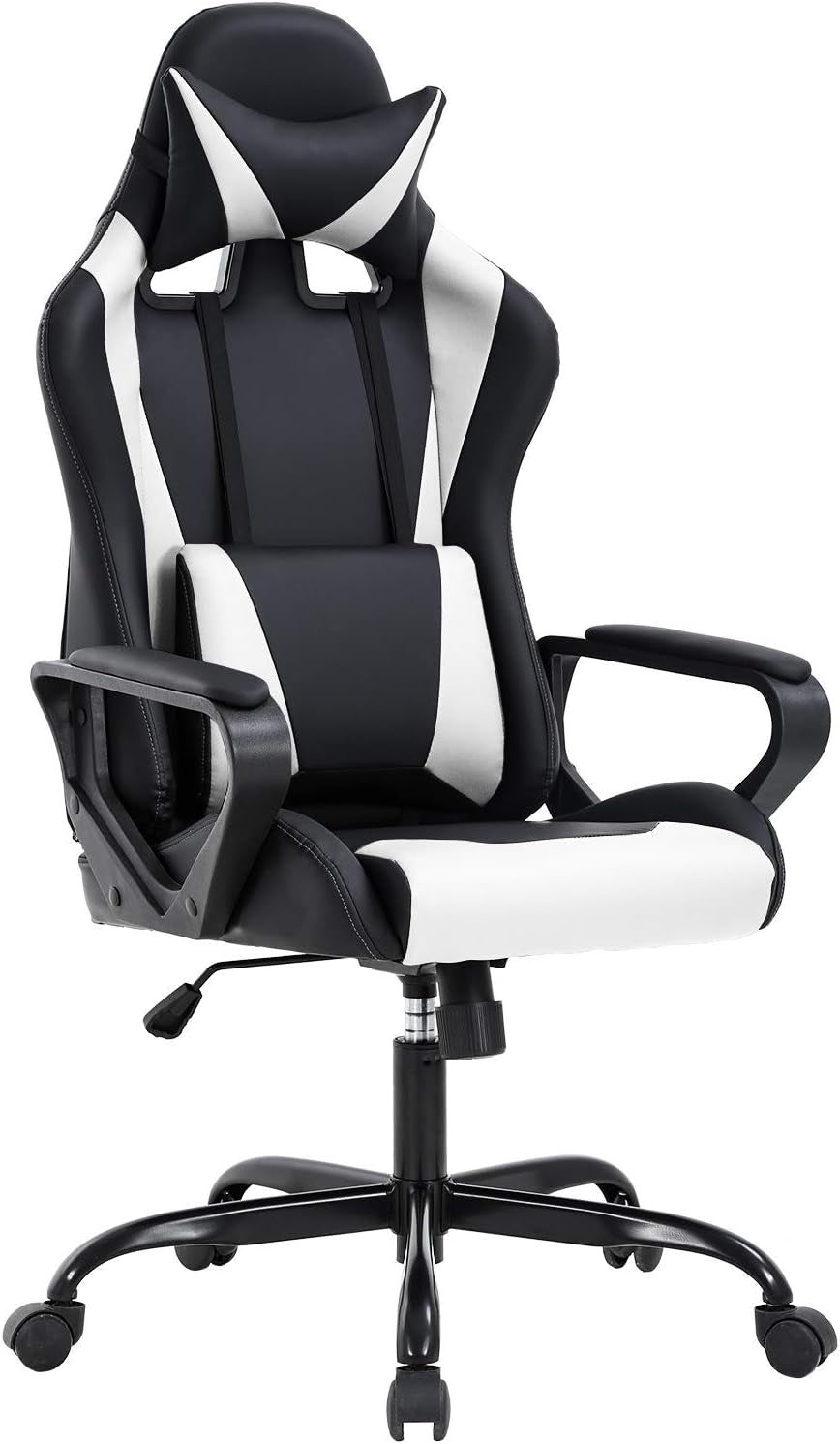 High-Back Gaming Chair PC Office Chair Computer Racing Chair PU Desk Task Chair Ergonomic Executive Swivel Rolling Chair with Lumbar Support for Back Pain Women, Men,White