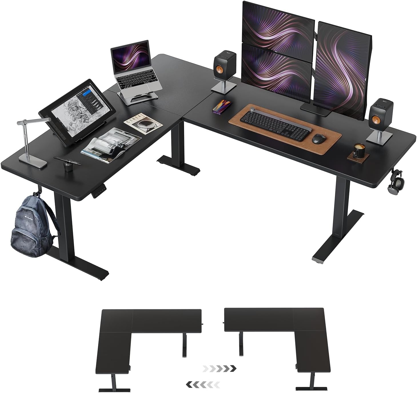75X63 L Shaped Standing Desk, Electric Height Adjustable L Shaped Desk, Suitable for Home Office, Black