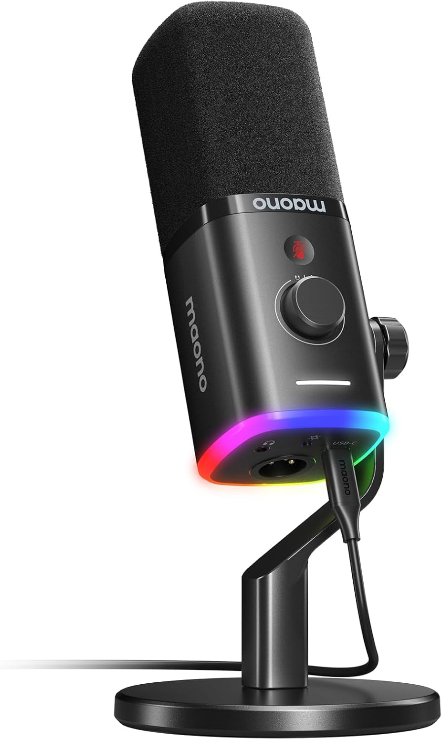 USB/XLR Dynamic Microphone for Gaming Streaming,Computer PC Microphone with Software-Rgb, Mute Button, 48Khz/24Bit Podcasting Desktop Mic for Youtube Video Recording PD100X