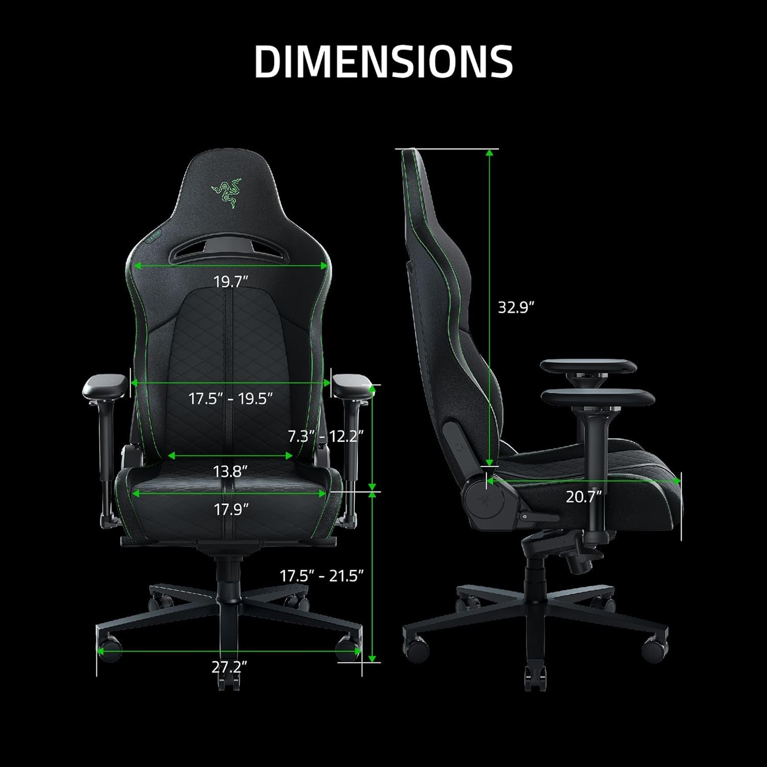 Enki Gaming Chair: All-Day Comfort - Built-In Lumbar Arch - Optimized Cushion Density - Dual-Textured, Eco-Friendly Synthetic Leather - Reactive Seat Tilt & 152-Degree Recline - Black/Green