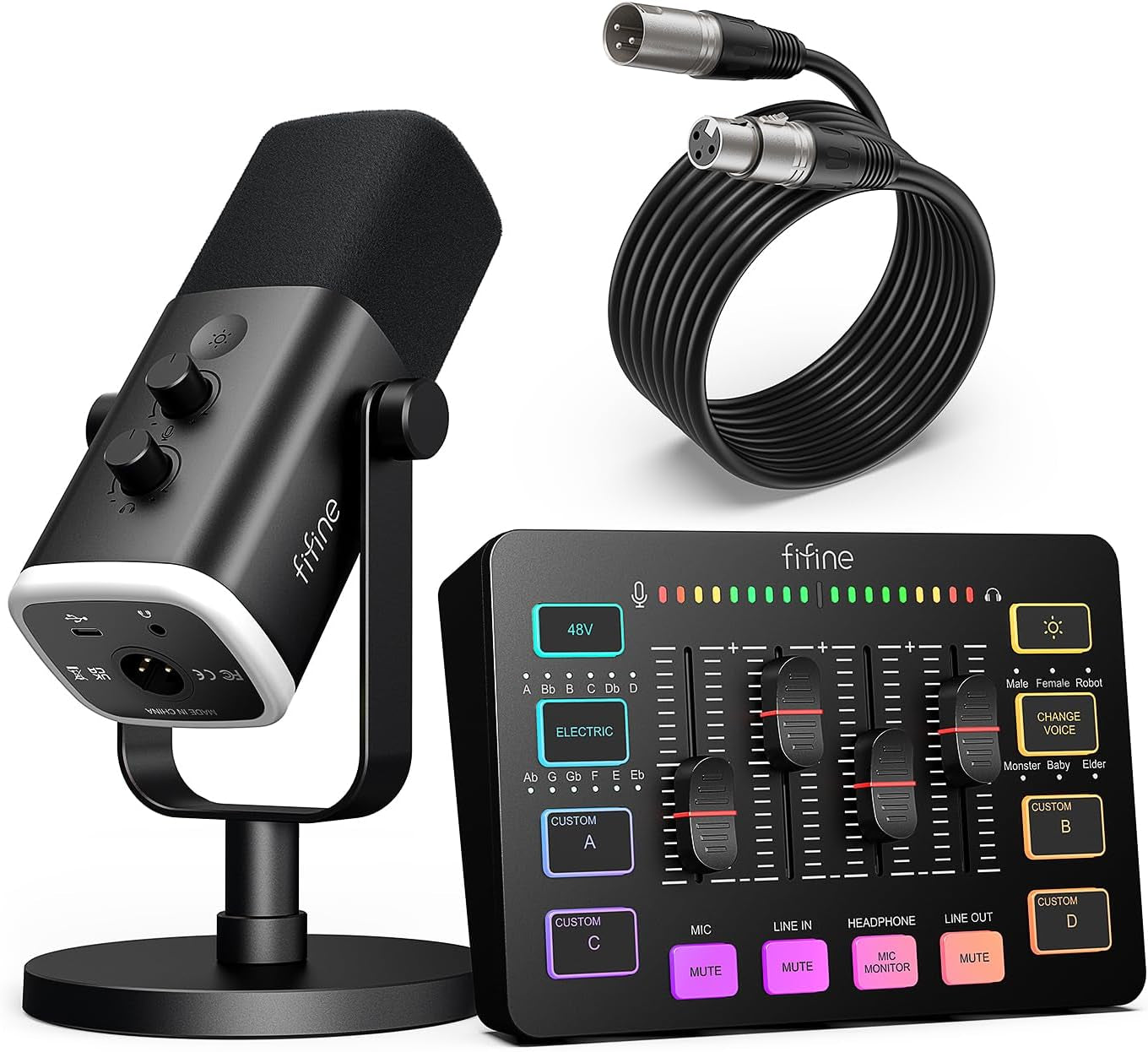 Gaming Equipment Bundle, Dynamic XLR/USB Gaming Microphone Set with Streaming Audio Mixer for Podcast Recording Video Vocal, RGB Gamer Set with Volume Fader/Xlr Interface for Pc-Ampligame KS5