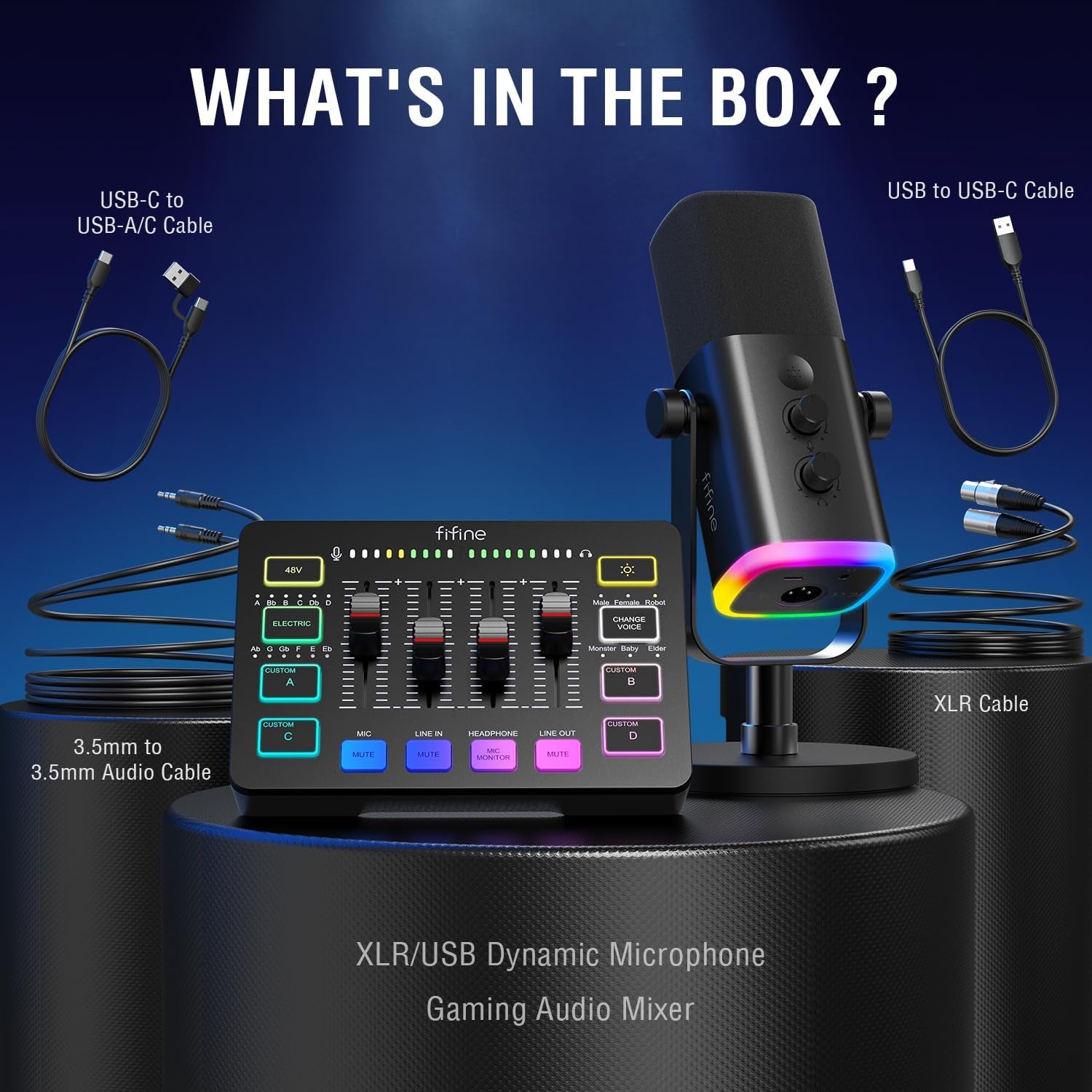 Gaming Equipment Bundle, Dynamic XLR/USB Gaming Microphone Set with Streaming Audio Mixer for Podcast Recording Video Vocal, RGB Gamer Set with Volume Fader/Xlr Interface for Pc-Ampligame KS5