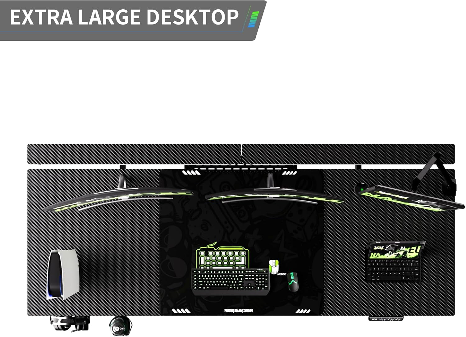 71" X 30" Gaming Standing Desk, 4-Leg Electric Height Adjustable, Sit to Stand Desk with LED Light and Locking Wheels, Flip-Top Design, Ergonomic Computer Desk, Carbon Fiber Texture