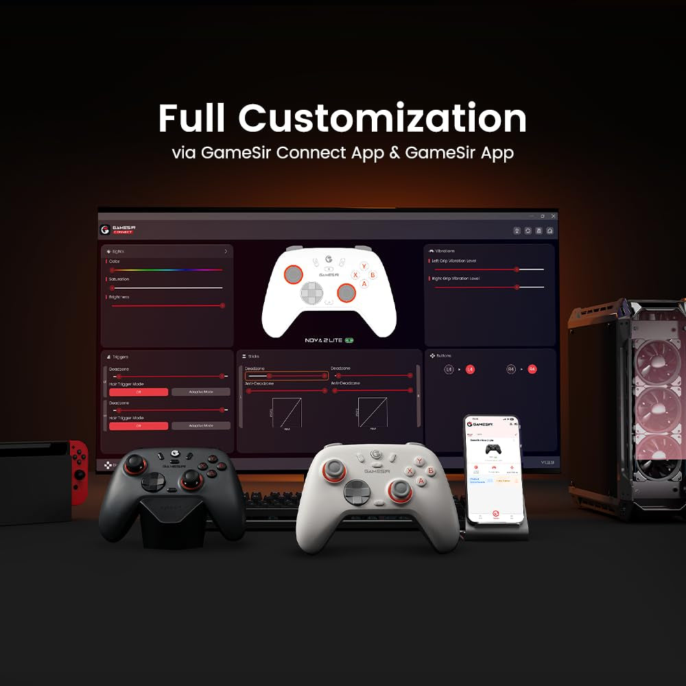 Nova 2 Lite Wireless PC Controller with Hall Effect Joysticks & Triggers, 2.4G & Wired 1000Hz Polling Rate, Remappable Buttons - Compatible with Pc/Switch/Steam/Android (Grey)