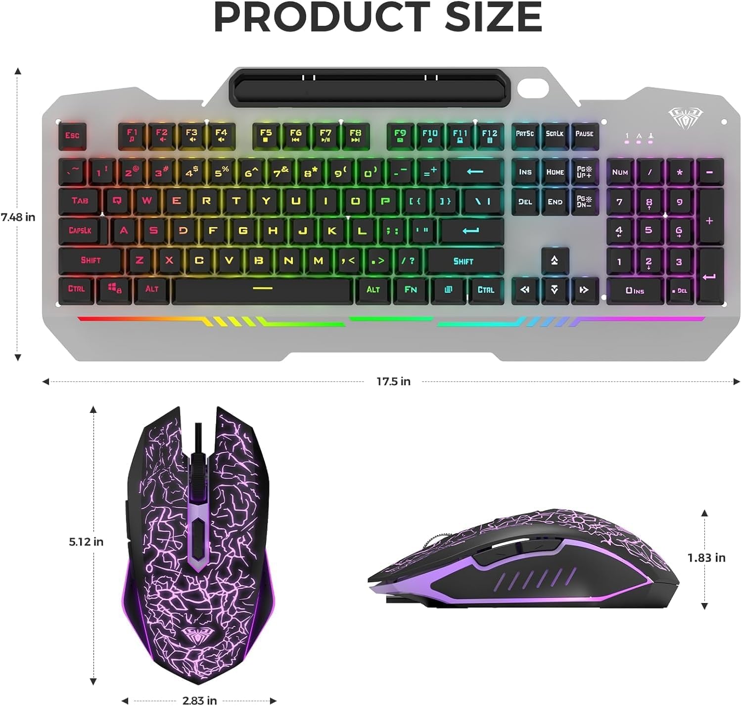 Keyboard, T102 104 Keys Gaming Keyboard and Mouse Combo with RGB Backlit Number Pad, All-Metal Panel Waterproof Light up PC Keyboard, USB Wired Computer Keyboards Gaming for MAC Xbox PC Gamer