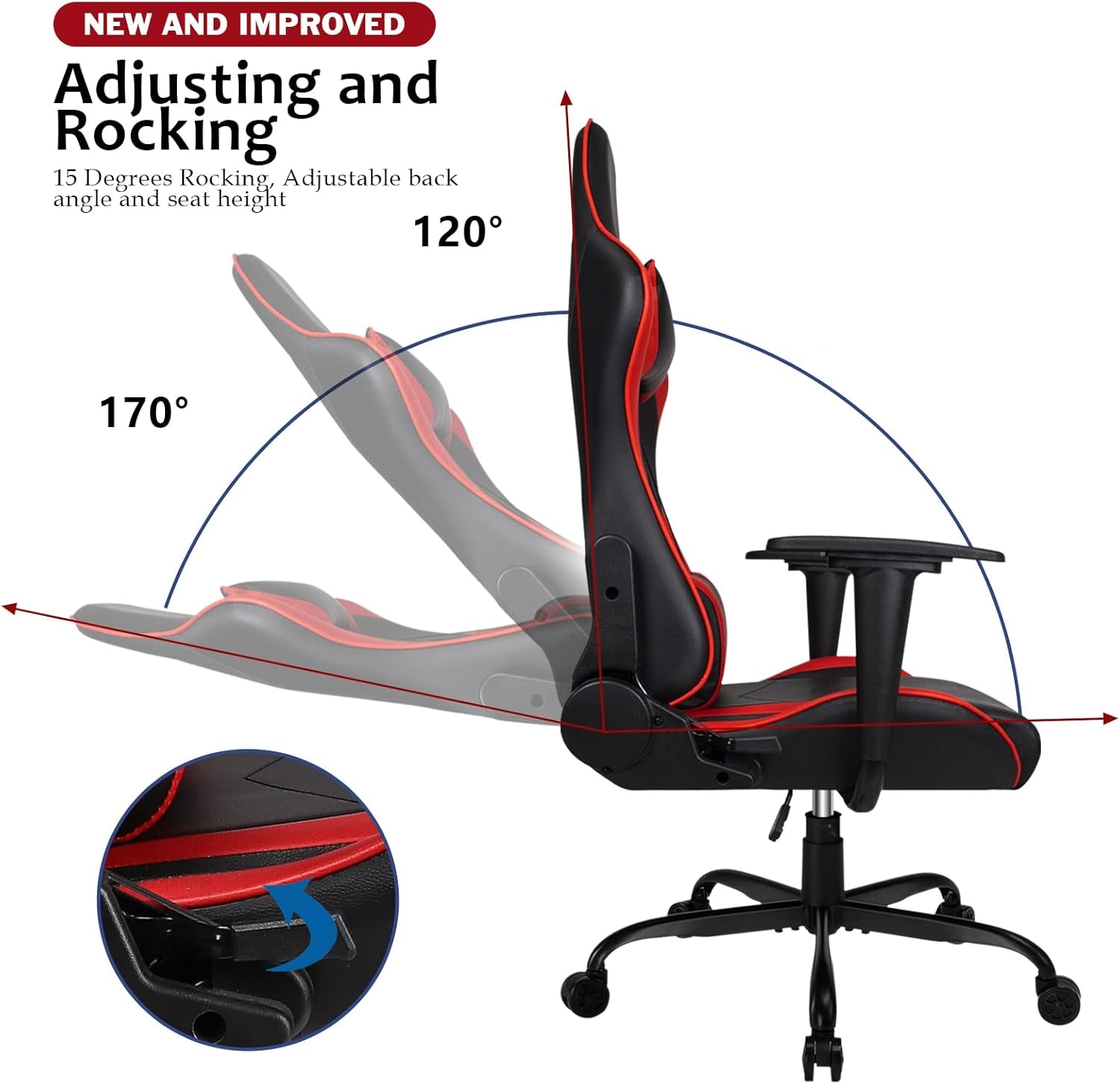 Ergonomic Red Gaming Chair for Adults, 330 Lbs PC Computer Chair, Racing Office Chair, Silla Gamer Height Adjustable Swivel Chair with Lumbar Support and Headrest…