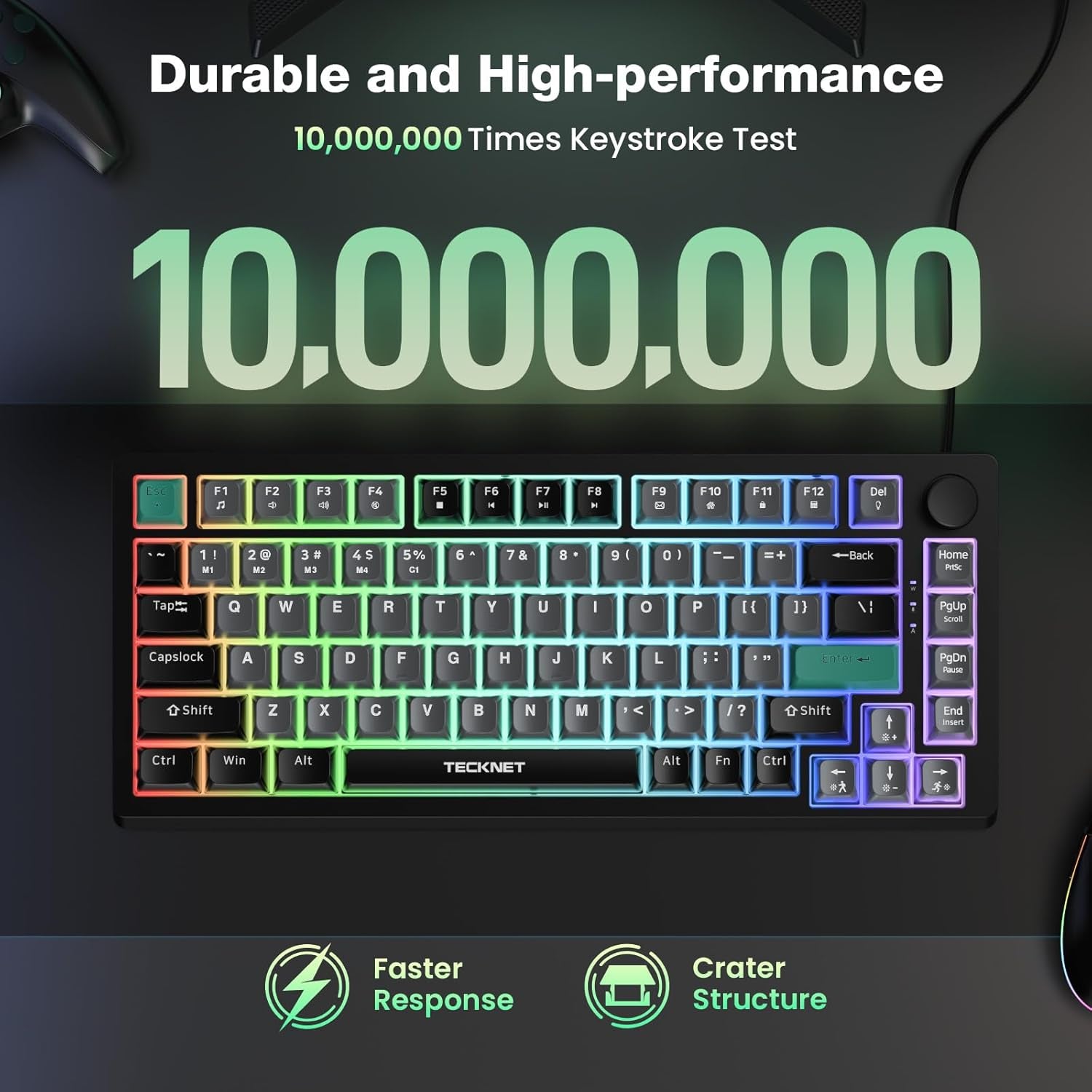 Gaming Keyboard, 75% Wired Keyboard, RGB Backlit, 82-Keys with Volume Knob Control, 26 Keys Anti-Ghosting, Whisper Quiet Gaming Switch Travel Friendly for Windows Laptop PC Mac-Grey