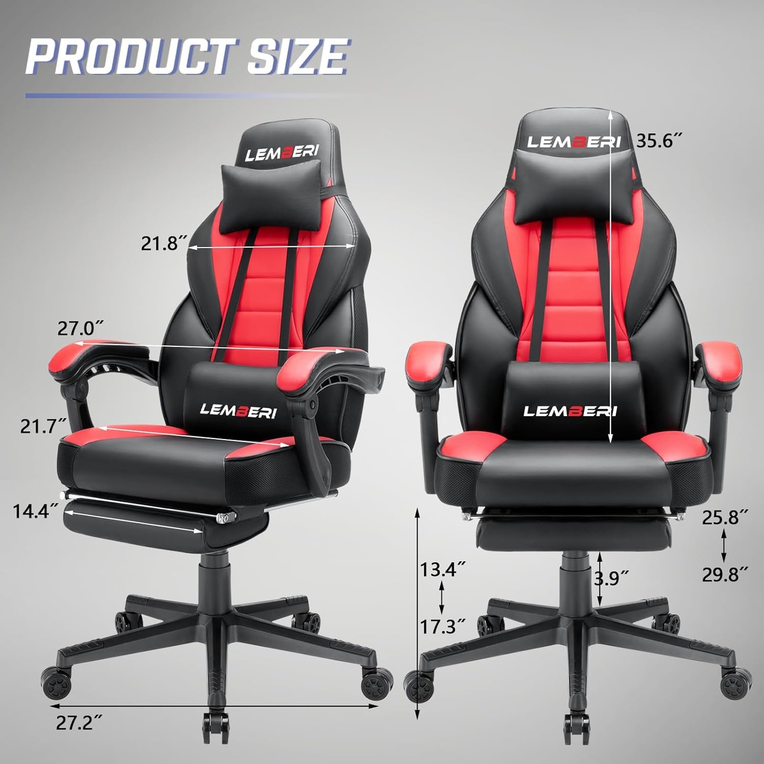 Video Game Chairs with Footrest, Big and Tall Gamer Chair for Adults, 400Lb Capacity, Racing Style Computer Chair with Headrest and Lumbar Support