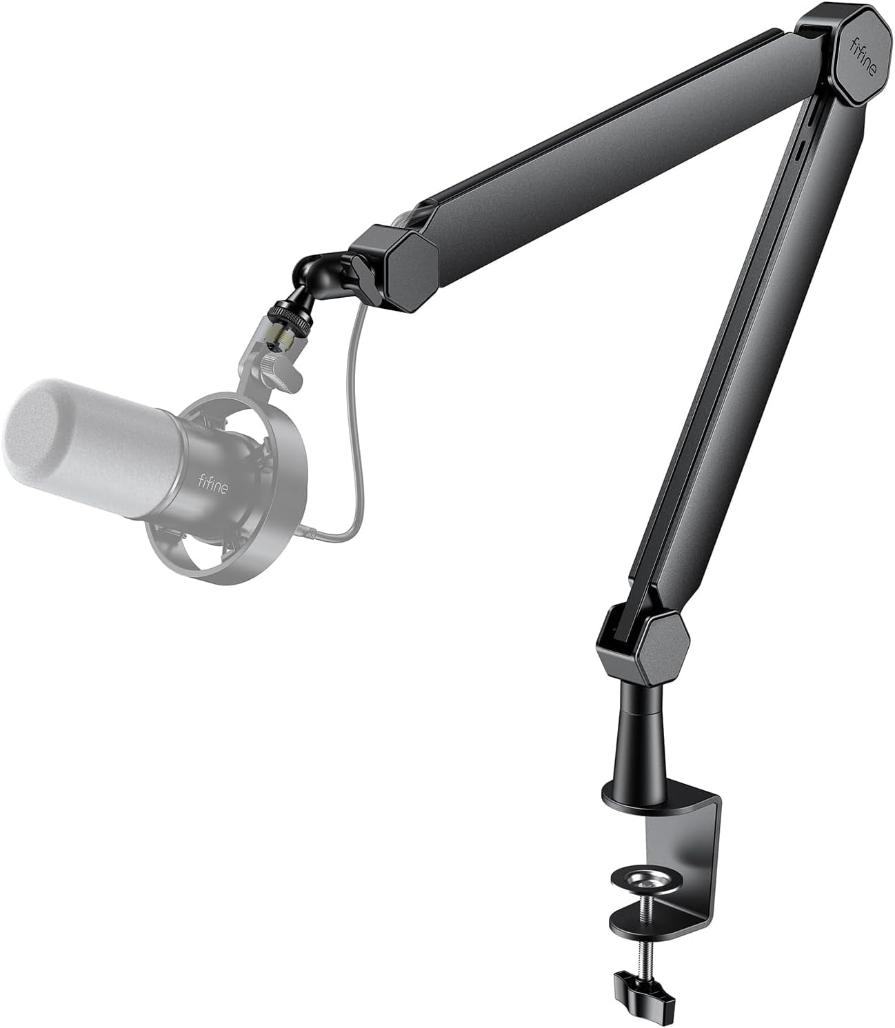 Mic Arm Stand, Microphone Boom Arm with Desk Clamp, Cable Channels, 3/8" to 5/8" Threads, Heavy Metal Microphone Stand for Podcast, Vocal Recording, Gaming-Bm66 Black