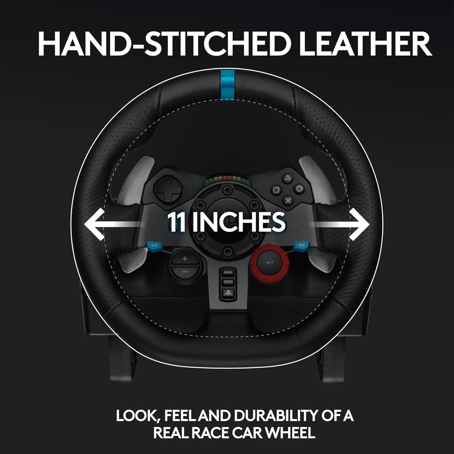 G29 Driving Force Racing Wheel and Floor Pedals, Real Force Feedback, Stainless Steel Paddle Shifters, Leather Steering Wheel Cover for PS5, PS4, PC, Mac - Black