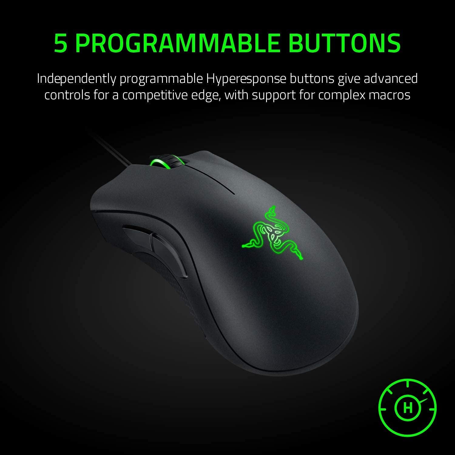 Deathadder Essential Gaming Mouse: 6400 DPI Optical Sensor - 5 Programmable Buttons - Mechanical Switches - Rubber Side Grips - Classic Black