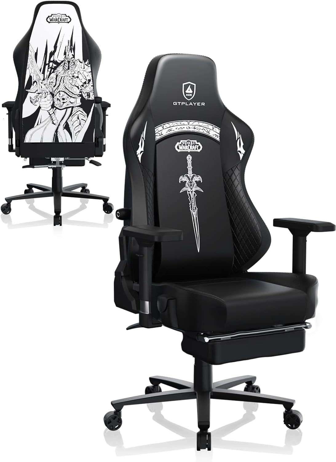 World of Warcraft Edition Video Gaming Chair, Ergonomic Computer Chairs with Footrest and Adjustable Armrest, Height Adjustable Desk Chair with Lumbar Support for Office & Gaming,White