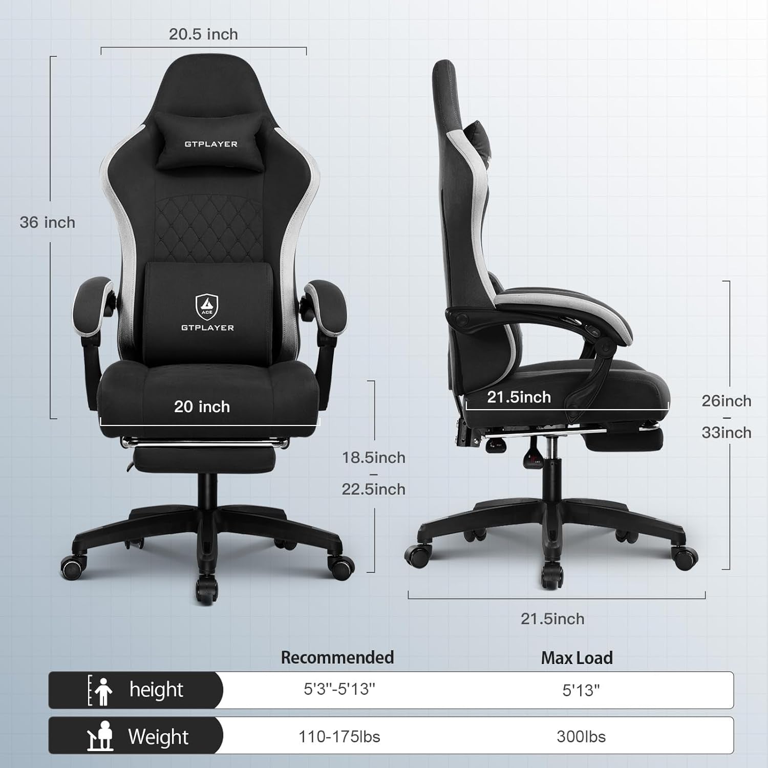 Gaming Chair, Computer Office Chair with Pocket Spring Cushion, Linkage Armrests and Footrest, High Back Ergonomic Computer Chair with Lumbar Support Task Chair with Footrest(Black)