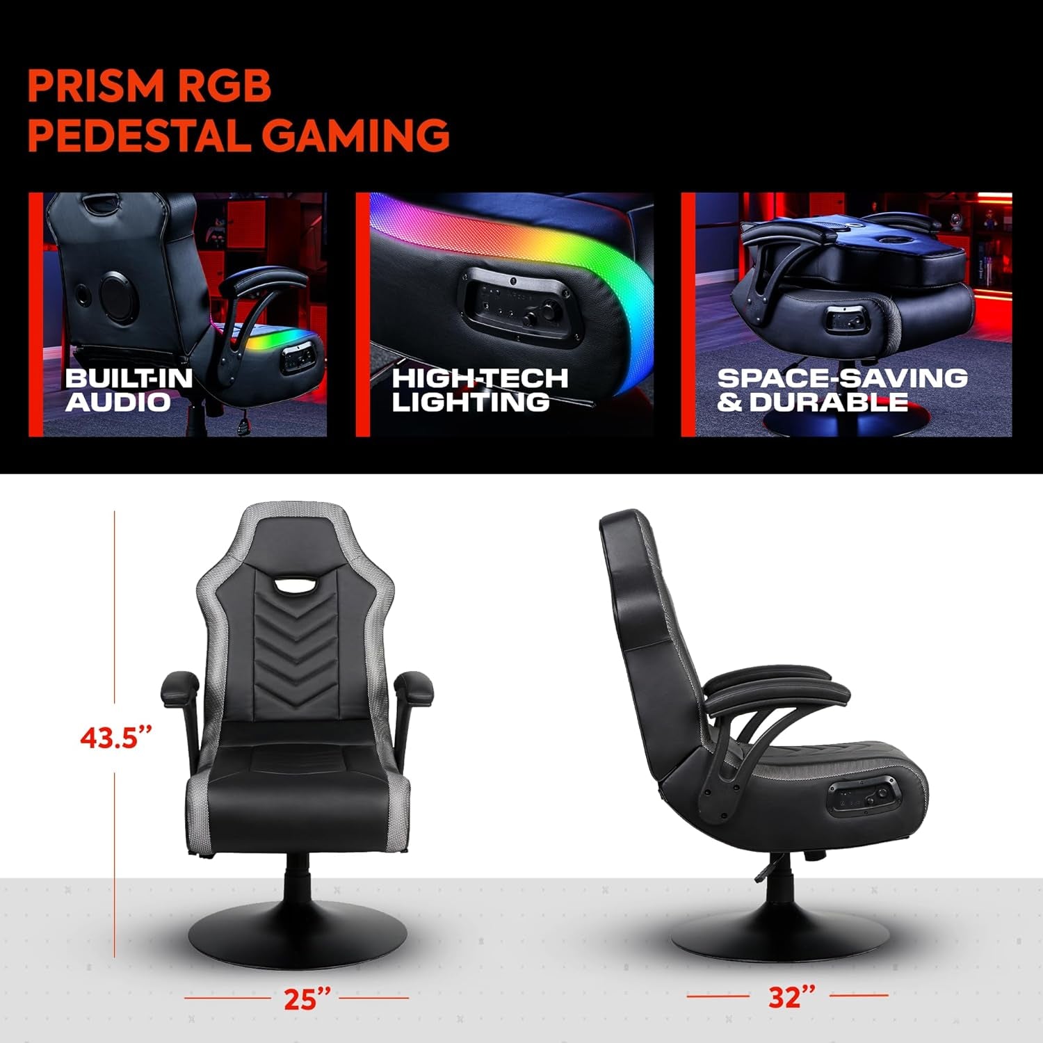 PC Computer Gaming Desk Chair, Built-In Audio, College Dorm Essentials for Guys and Girls, Gamers, Bedroom, Dorm Room Essentials, Foldable