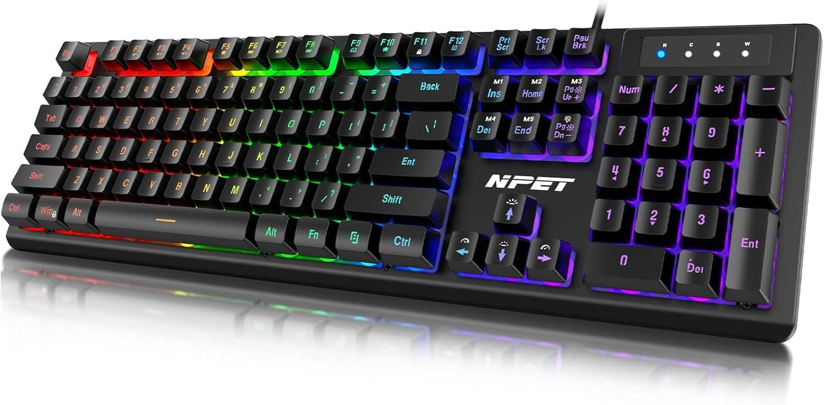 K10 Wired Gaming Keyboard, LED Backlit, Spill-Resistant Design, Multimedia Keys, Quiet Silent USB Membrane Keyboard for Desktop, Computer, PC (Black)