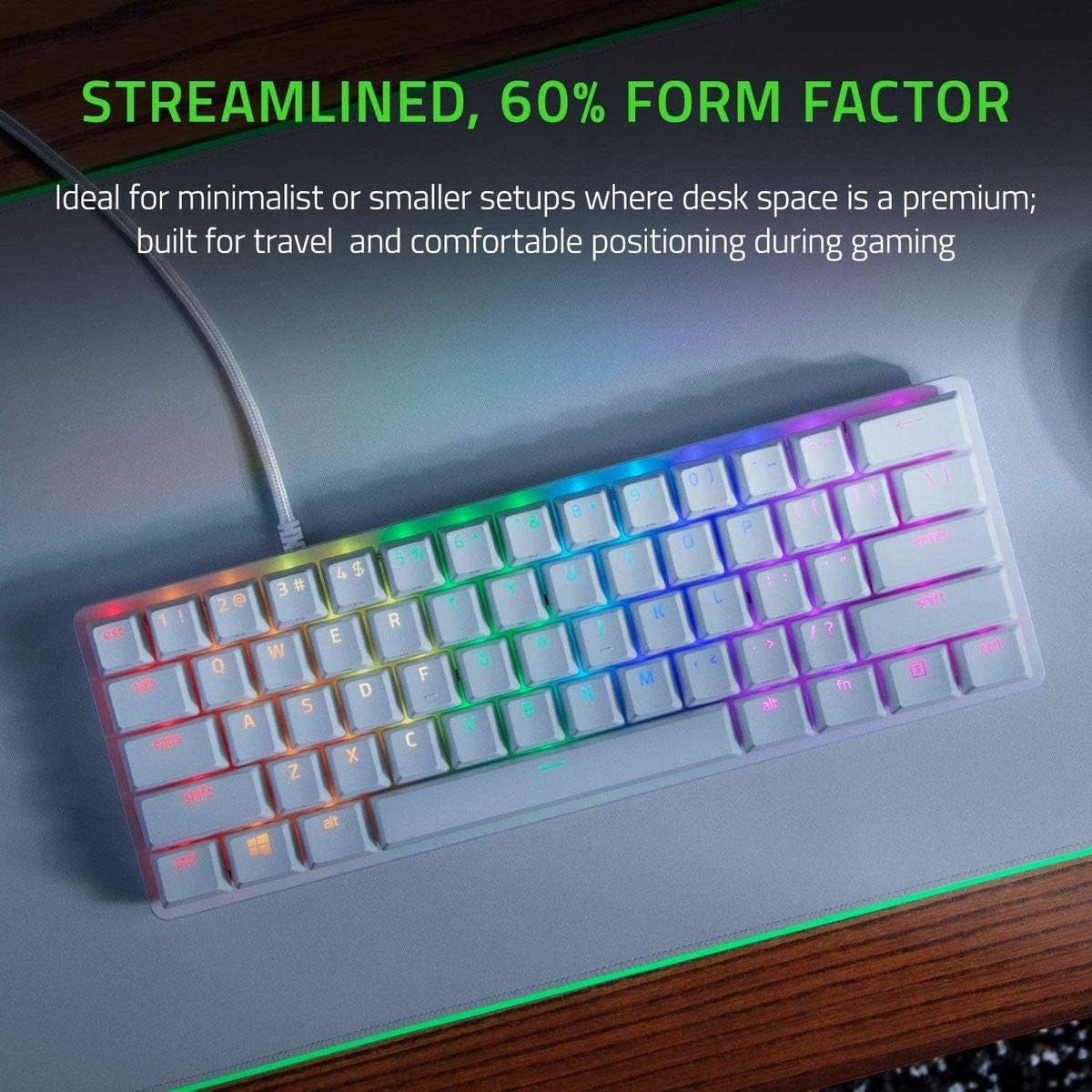 Huntsman Mini 60% Gaming Keyboard: Fast Keyboard Switches - Clicky Optical Switches - Chroma RGB Lighting - PBT Keycaps - Onboard Memory - Snap Tap - White