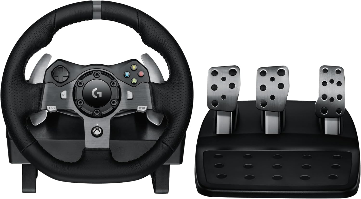 G920 Driving Force Racing Wheel and Floor Pedals, Real Force Feedback, Stainless Steel Paddle Shifters, Leather Steering Wheel Cover for Xbox Series X|S, Xbox One, PC, Mac - Black