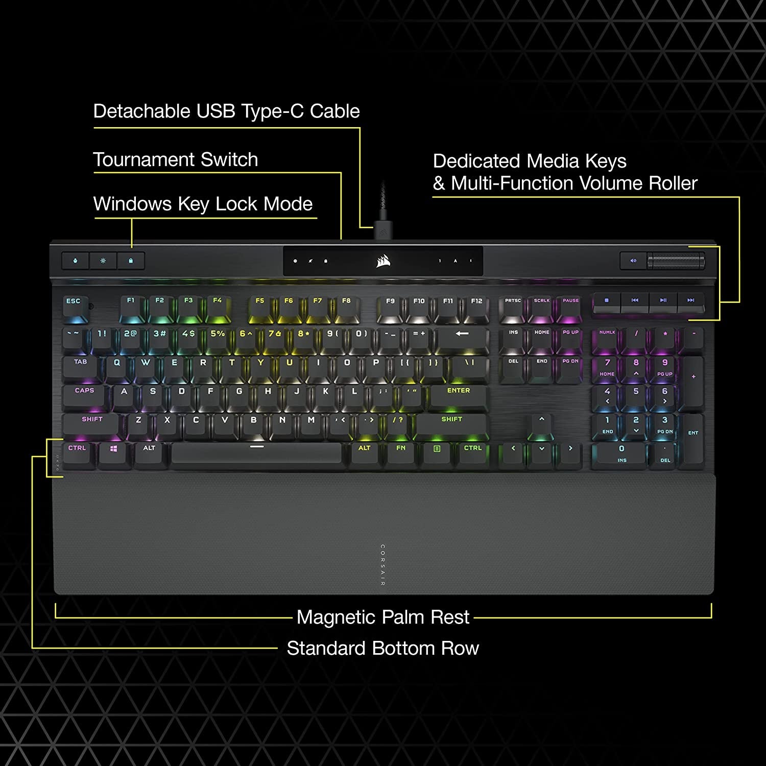 K70 RGB PRO Wired Mechanical Gaming Keyboard (CHERRY MX RGB Blue Switches: Tactile and Clicky, 8,000Hz Hyper-Polling, PBT DOUBLE-SHOT PRO Keycaps, Soft-Touch Palm Rest) QWERTY, NA - Black