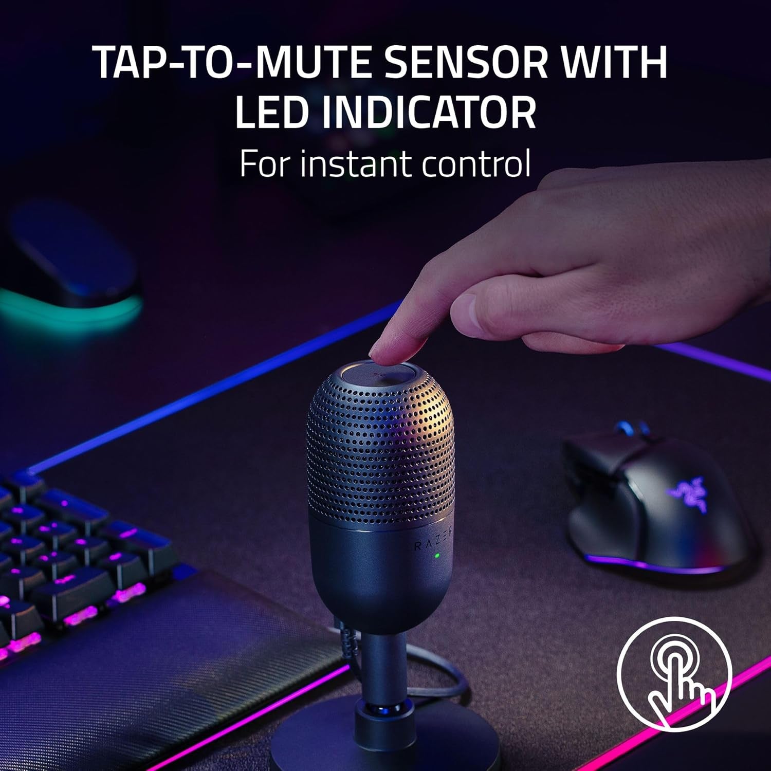Seiren V3 Mini USB Microphone: Condenser Mic - Supercardioid Pickup Pattern - Tap-To-Mute Sensor with LED Indicator - Shock Absorber - Ultra Compact - PC, Discord, OBS Studio, Xsplit - Black