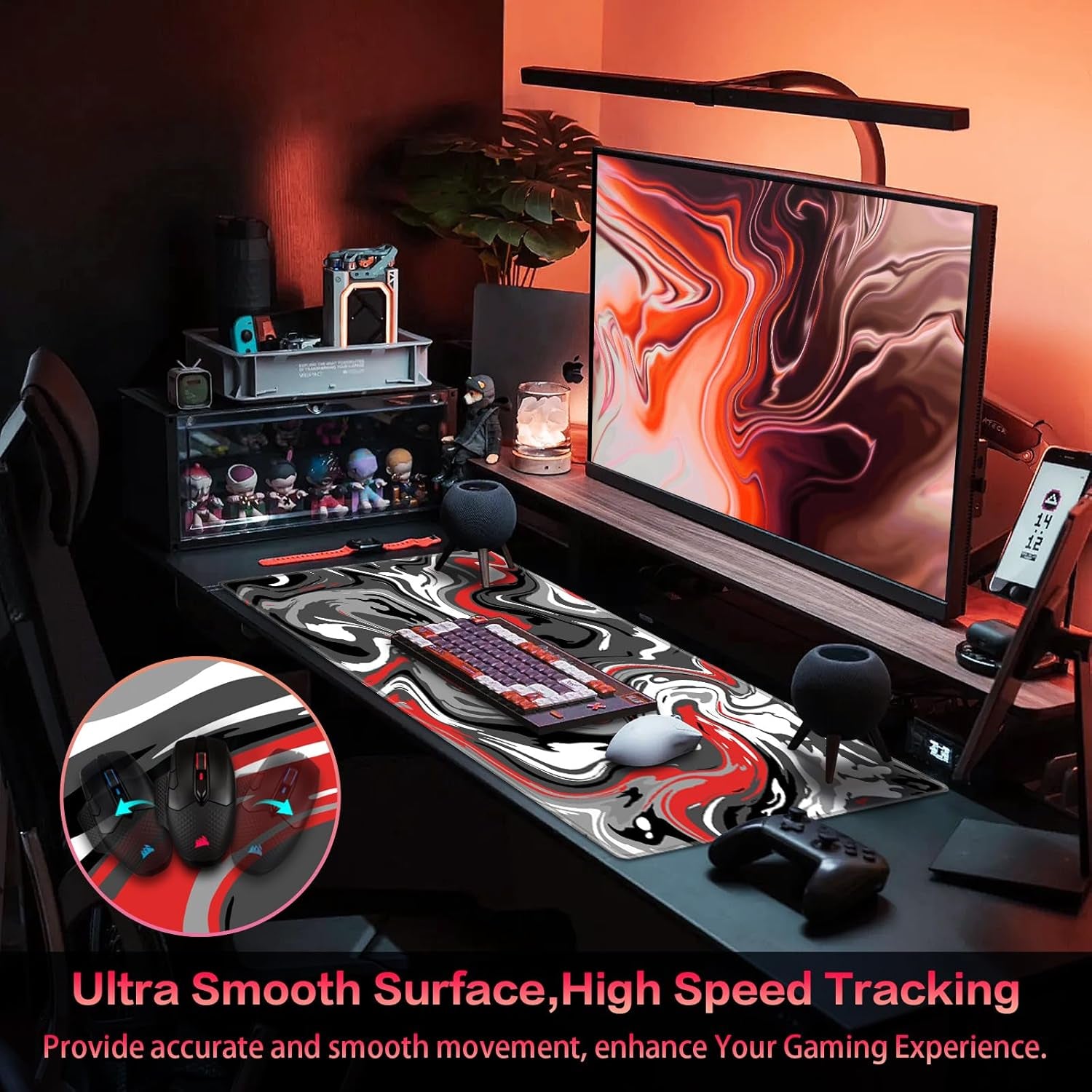 Gaming Mouse Pad, Fluid Pattern Mouse Pad 31.5X11.8Inch Large Extended Computer Mouse Mat Keyboard Full Desk Mousepad for Gaming, Office, Home