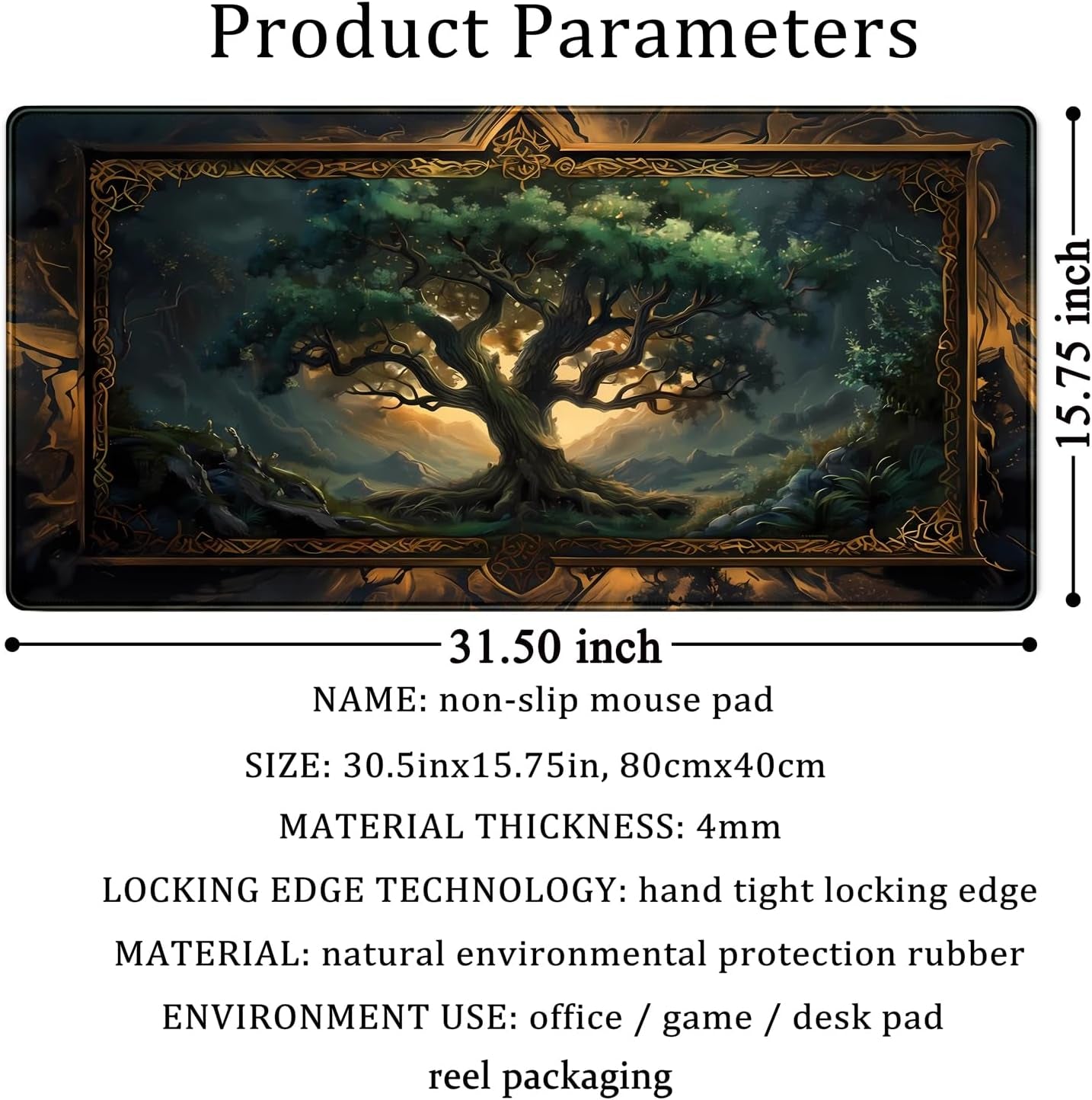 Mystical Green Tree Large Gaming Mouse Pad Forest Tree of Life Deskpad Mat XXL Extended Gaming Desk Large Mousepad Computer Laptop Keyboard and Mouse Mat, Office Desk Decor Pad 31.5X15.8 In