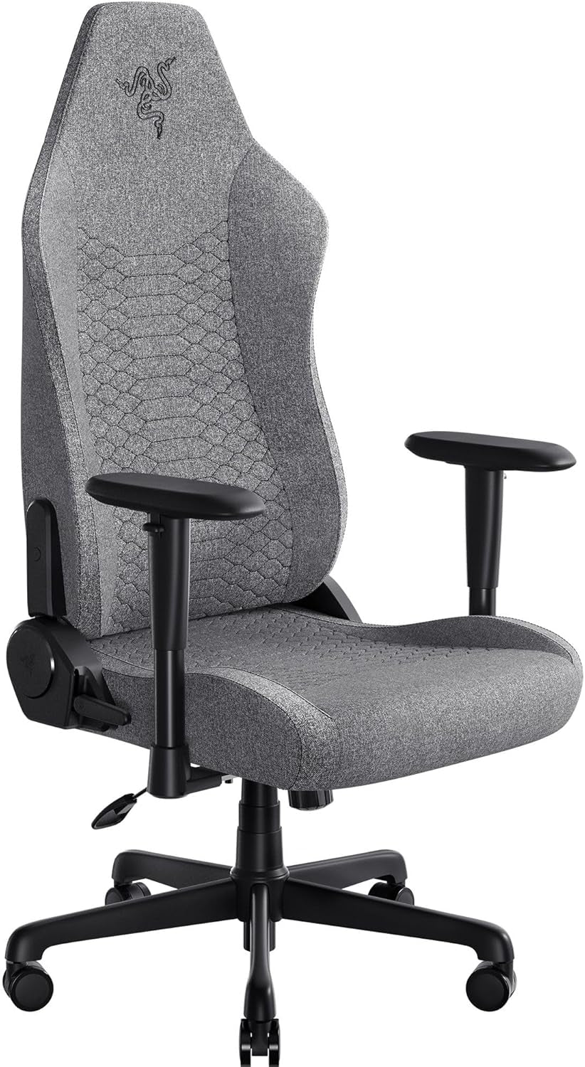 Iskur V2 X Ergonomic Gaming Chair: Built-In Lumbar Support - Widened Seat - High Density Foam Cushions - Adjustable 152 Degree Recline - 2D Armrests - Plush Fabric Finish - Light Gray Edition