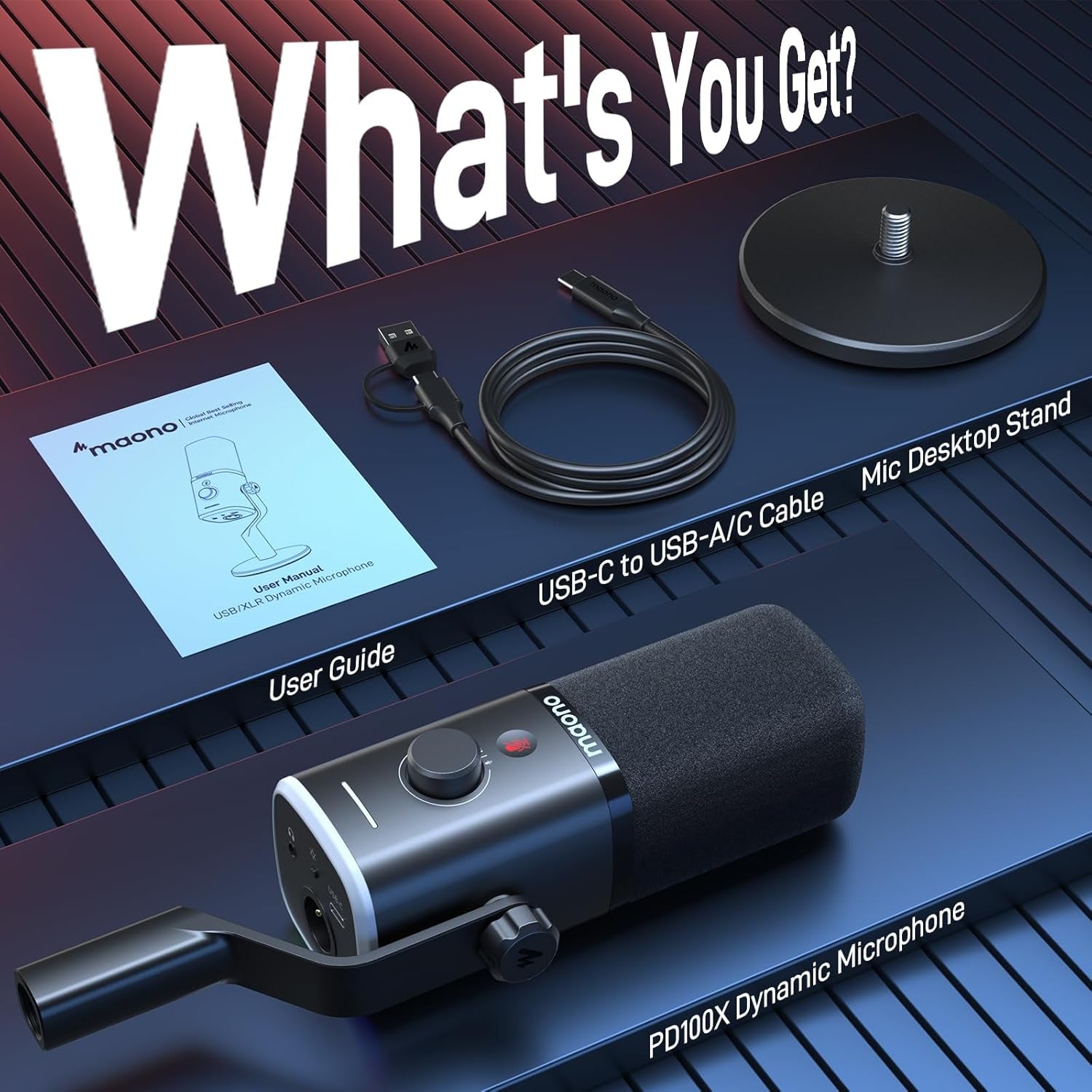 USB/XLR Dynamic Microphone for Gaming Streaming,Computer PC Microphone with Software-Rgb, Mute Button, 48Khz/24Bit Podcasting Desktop Mic for Youtube Video Recording PD100X