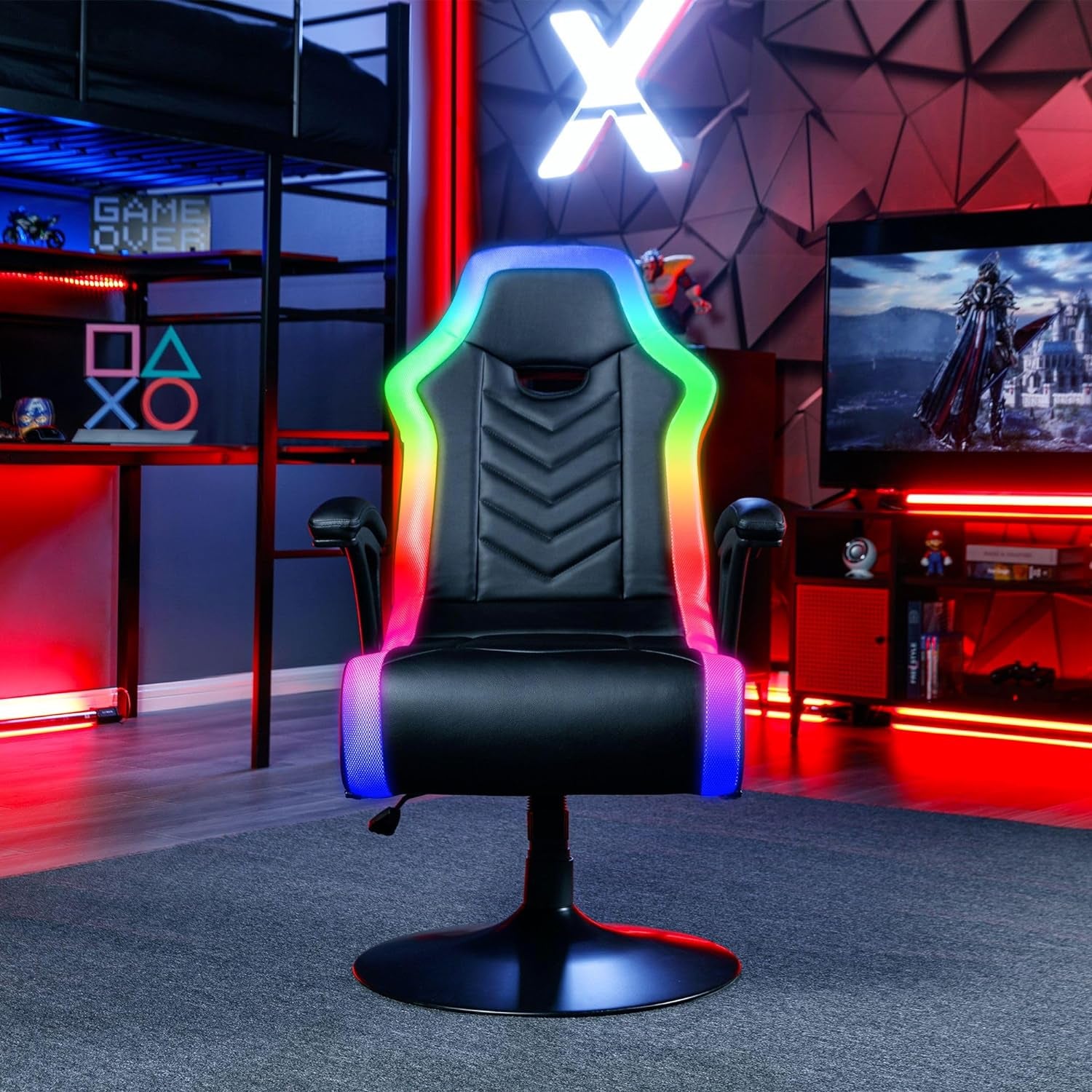 PC Computer Gaming Desk Chair, Built-In Audio, College Dorm Essentials for Guys and Girls, Gamers, Bedroom, Dorm Room Essentials, Foldable