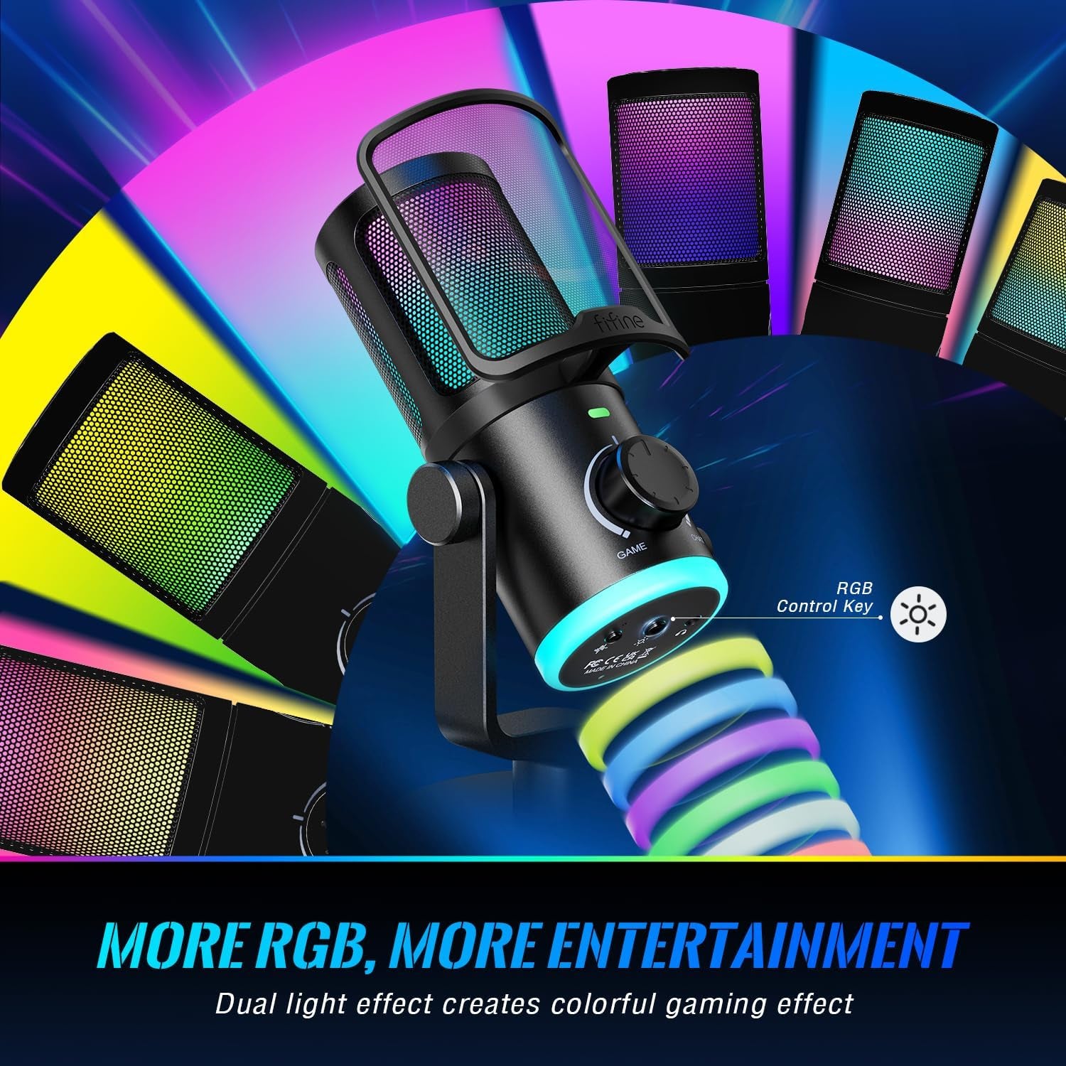 Gaming PC Microphone, USB Streaming Microphone with Game Chat Balance, Computer Condenser Desktop RGB Mic with Mute Button, Noise Cancellation for Podcast/Twitch/Discord-Ampligame AM6