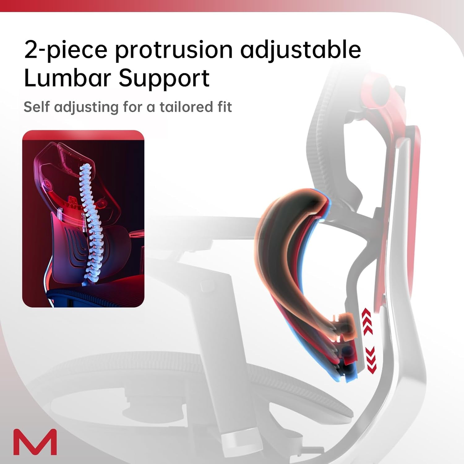 ES2T Computer Desk Gaming Chair with 2-Piece Protrusion Adjustable Lumbar Support Trackmaster 6D Armrest Height Adjustable with 2D Leather Headrest 136° Tilt for Office and Gaming