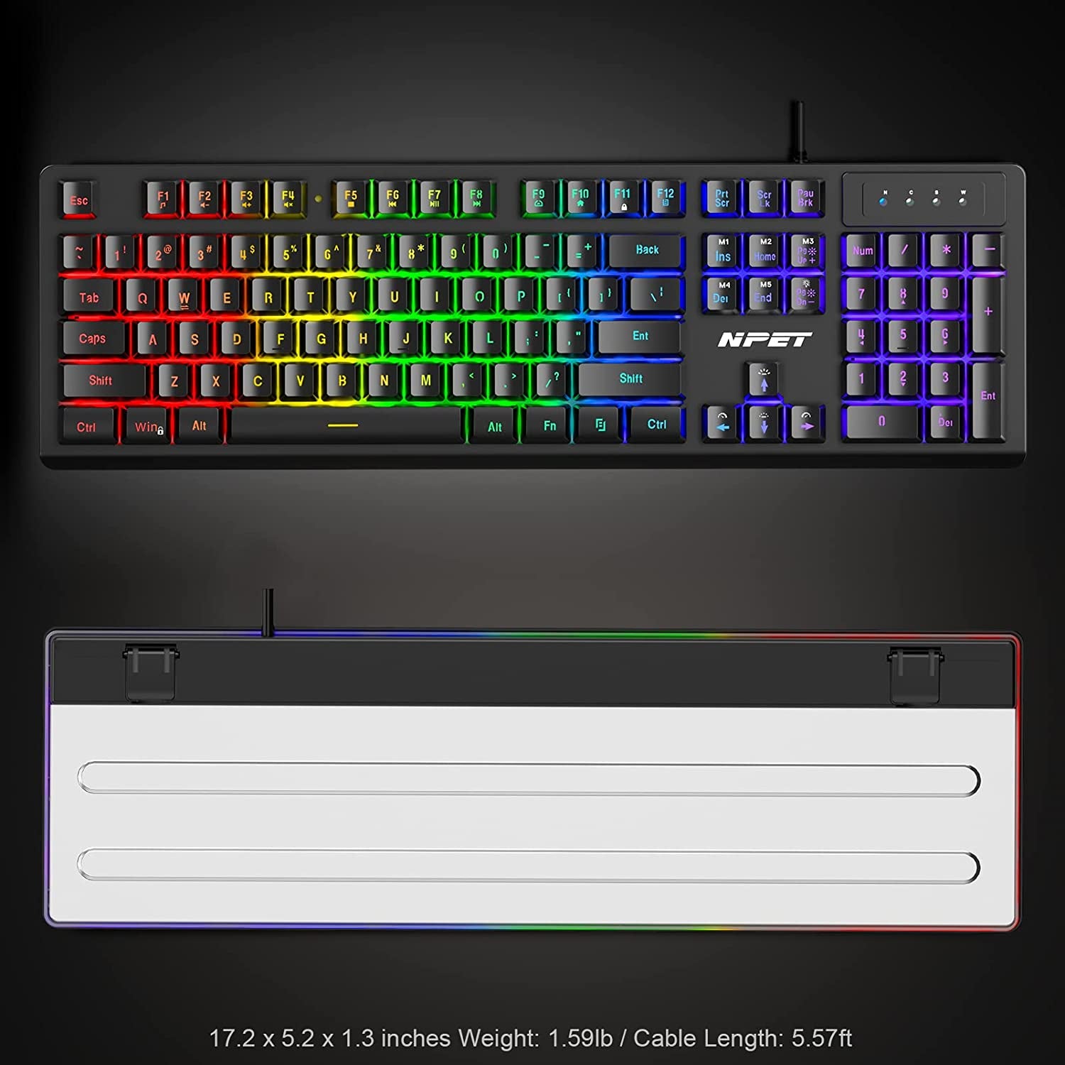 K10 Wired Gaming Keyboard, LED Backlit, Spill-Resistant Design, Multimedia Keys, Quiet Silent USB Membrane Keyboard for Desktop, Computer, PC (Black)