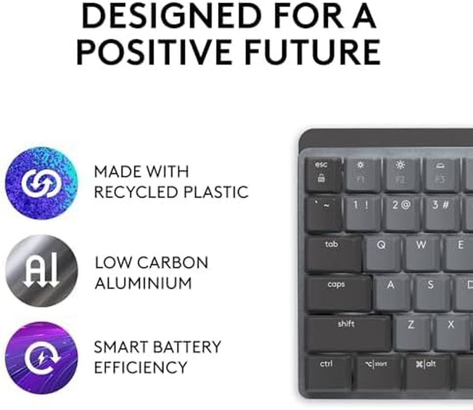 MX Mechanical Wireless Illuminated Performance Keyboard, Tactile Quiet Switches, Backlit Keys, Bluetooth, USB-C, Macos, Windows, Linux, Ios, Android, Metal, ‎Graphite