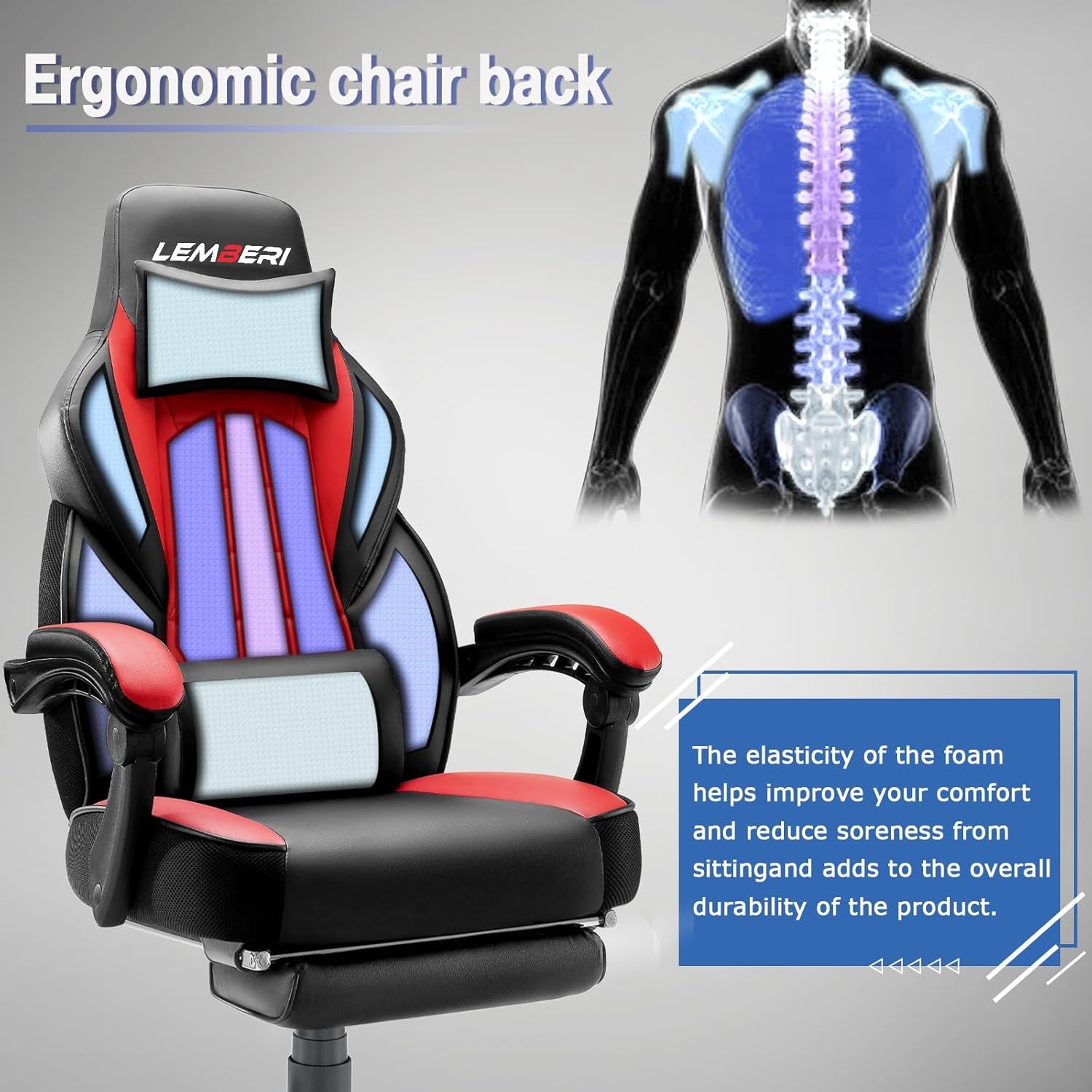 Video Game Chairs with Footrest, Big and Tall Gamer Chair for Adults, 400Lb Capacity, Racing Style Computer Chair with Headrest and Lumbar Support