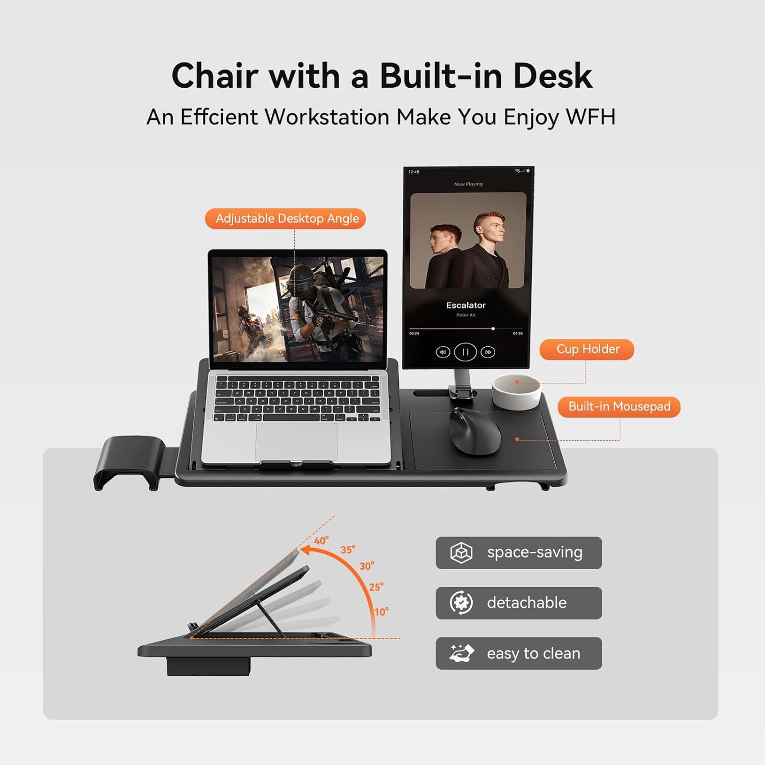 Ergonomic Office Chair with Footrest - Home Office Desk Chair with Adaptive Lumbar Support, 4D Armrest, Adjustable Seat Depth & Height
