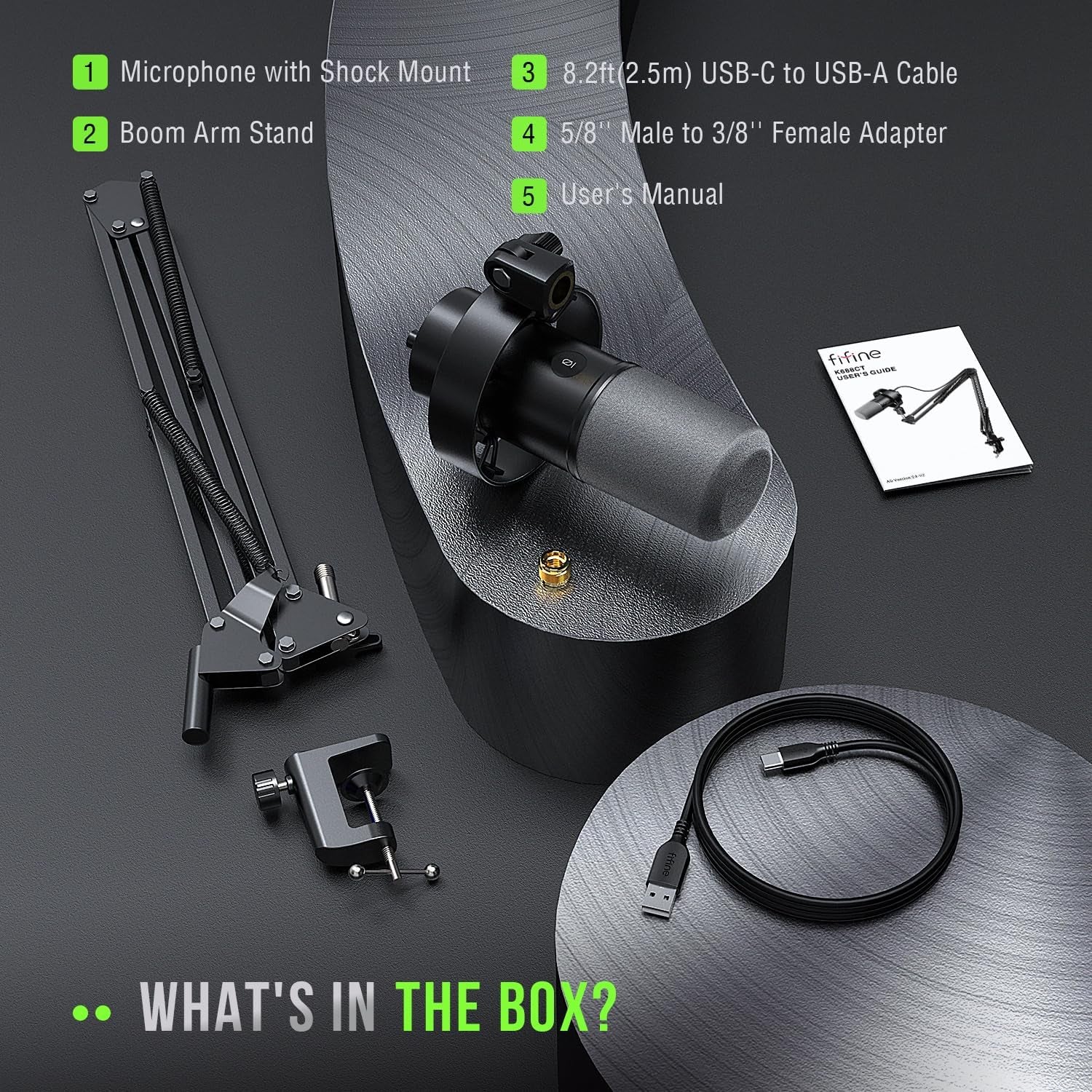 K688 Podcast Microphone Kit, USB/XLR Dynamic Microphone with Boom Arm for PC/XLR Mixer, Gaming Mic with Mute Button, Headphone Jack for Vocal, Voice-Over, Streaming, Music Recording -K688CT