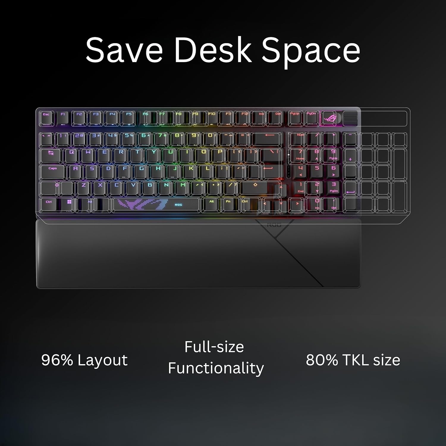 ROG Strix Scope II 96 Wireless Gaming Keyboard, Tri-Mode Connection, Dampening Foam & Switch-Dampening Pads, Hot-Swappable Pre-Lubed ROG NX Snow Switches, PBT Keycaps, Rgb-Black