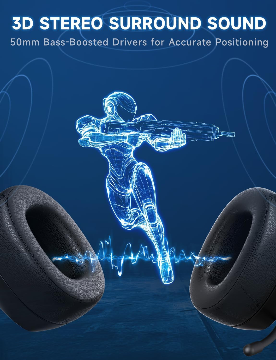 2.4Ghz Wireless Gaming Headsets for PS5, PS4, PC, Switch - Bluetooth 5.3 Gaming Headphones with Noise Canceling Mic, 7.1 Surround Sound, 70H Battery, Blue Lighting - Black