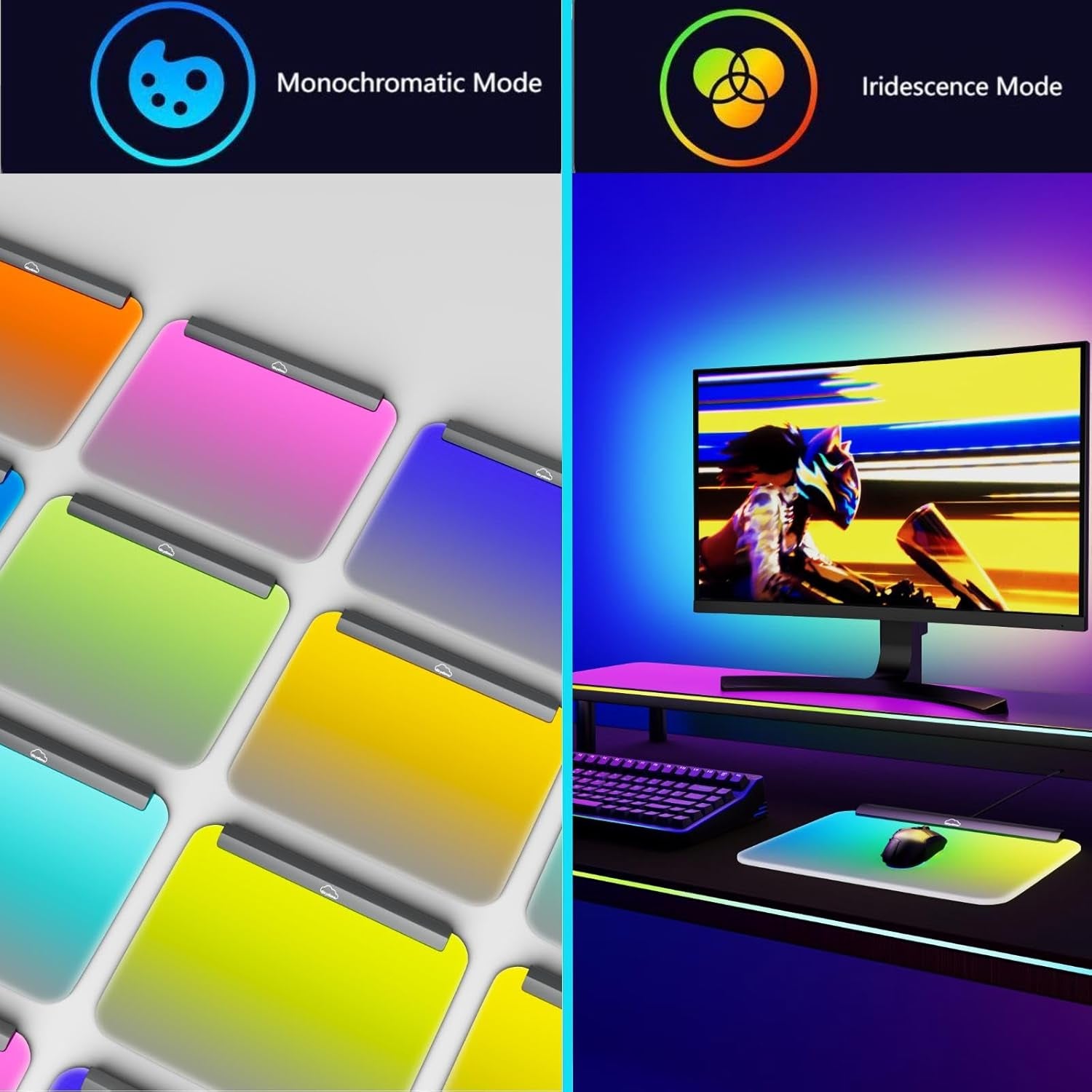Illuminated Gaming Mouse Mat, Fully Illuminated RGB Gaming Mouse Pad, LED Gaming Pad for Mouse and Keyboard, Chasing Light Mouse Pad, Detachable USB Cable, 18Pcs Lights, 14 * 12Inches
