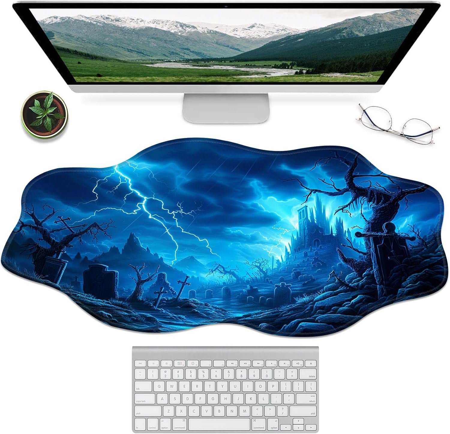 Extended Gaming Mouse Pad (35.4 X 15.7 In) Non-Slip Rubber Base, Large Mousepad XXL, Stitched Edges, Big Mouse Pad for Office, Gaming, & Home Use, Ominous Graveyard