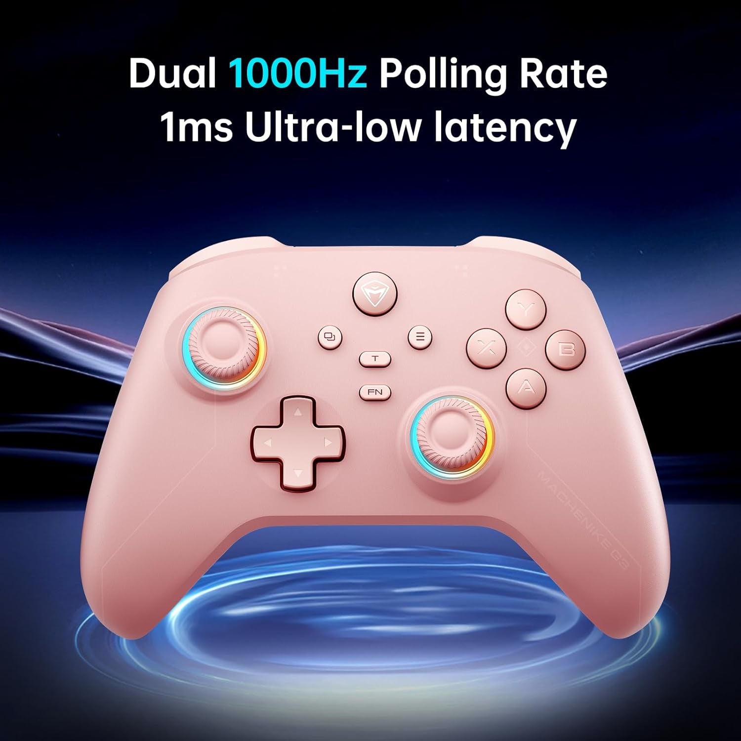 G3V2 Bluetooth Controller for Pc/Switch/Ios/Android, Hall Effect Joysticks, RGB Lighting Gaming Controller,2 Programmable Buttons,1000Mah Battery with Charging Station, Pink [Video Game]