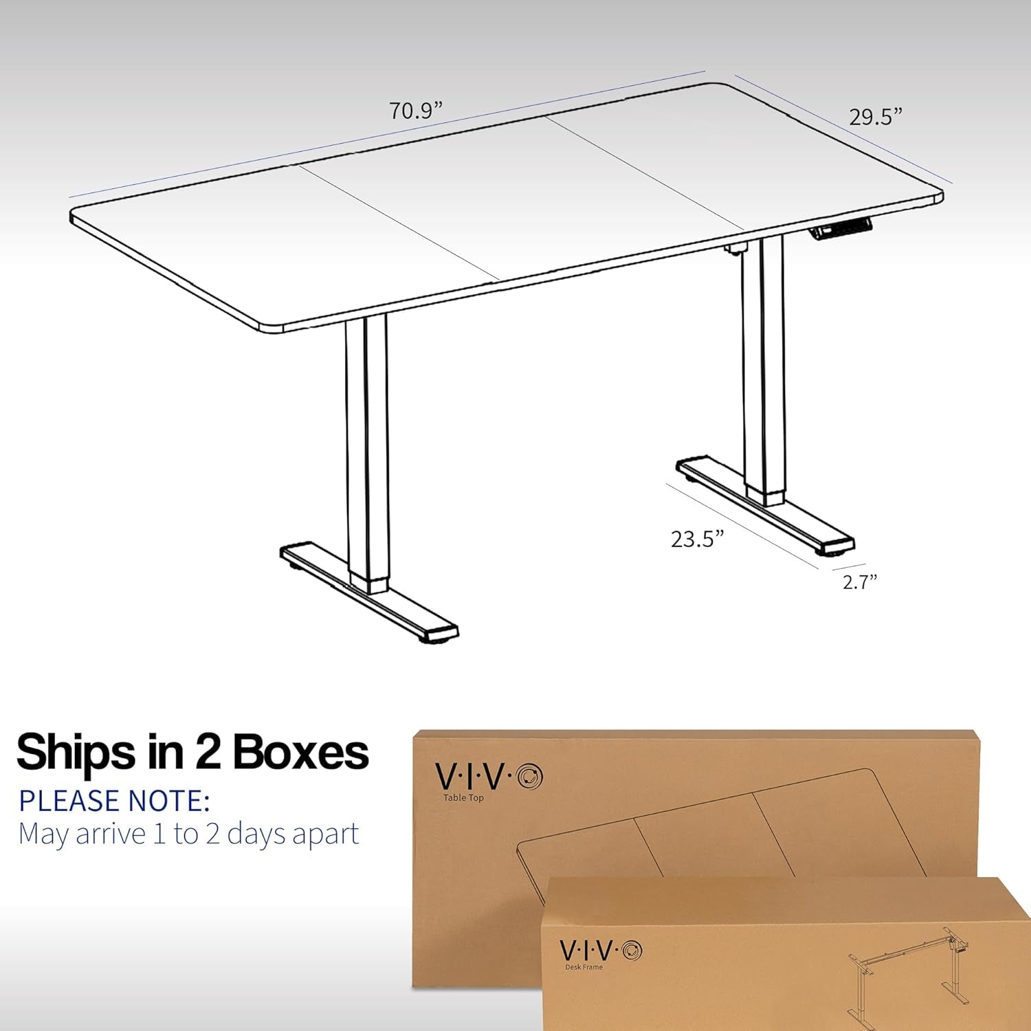 Electric 71 X 30 in Standing Desk, Memory Height Adjustment, 1B Series, Dark Gray Top Black Frame, DESK-KIT-1B7G