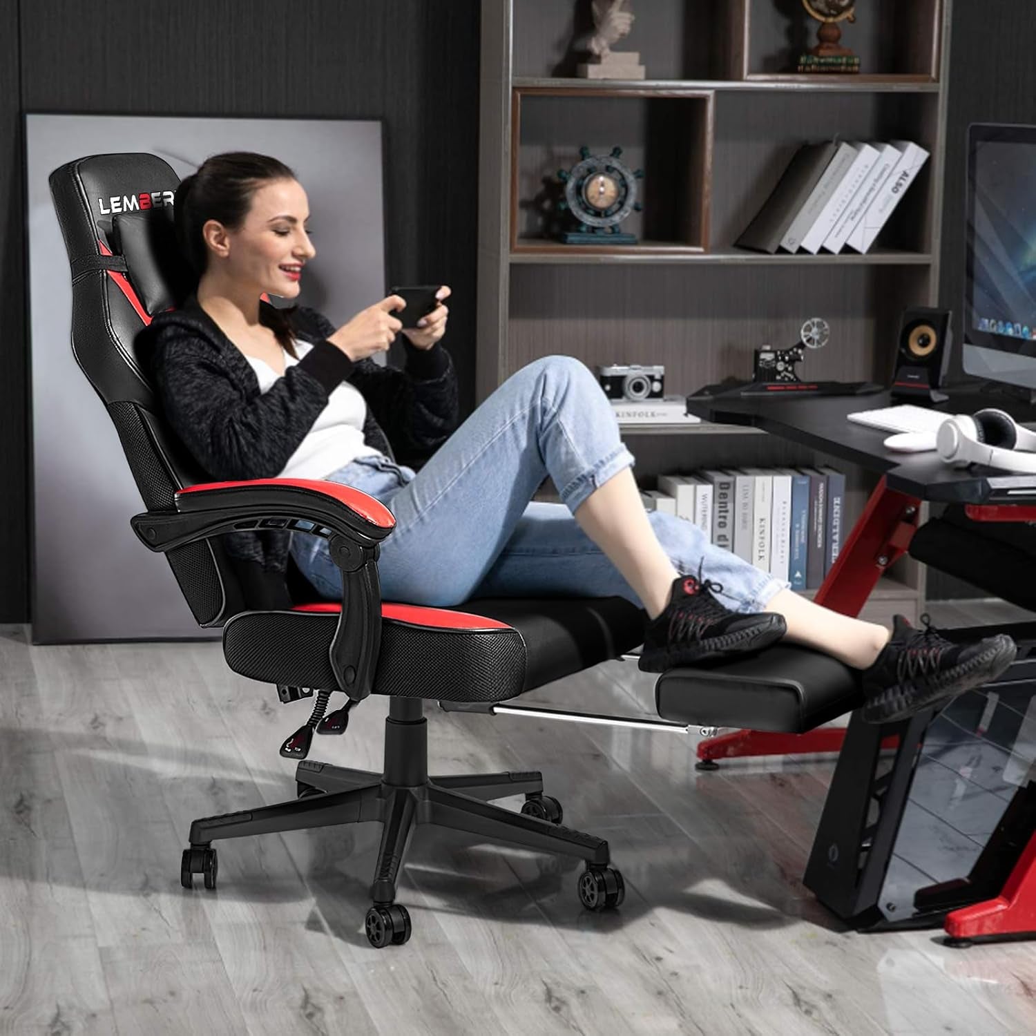 Video Game Chairs with Footrest, Big and Tall Gamer Chair for Adults, 400Lb Capacity, Racing Style Computer Chair with Headrest and Lumbar Support