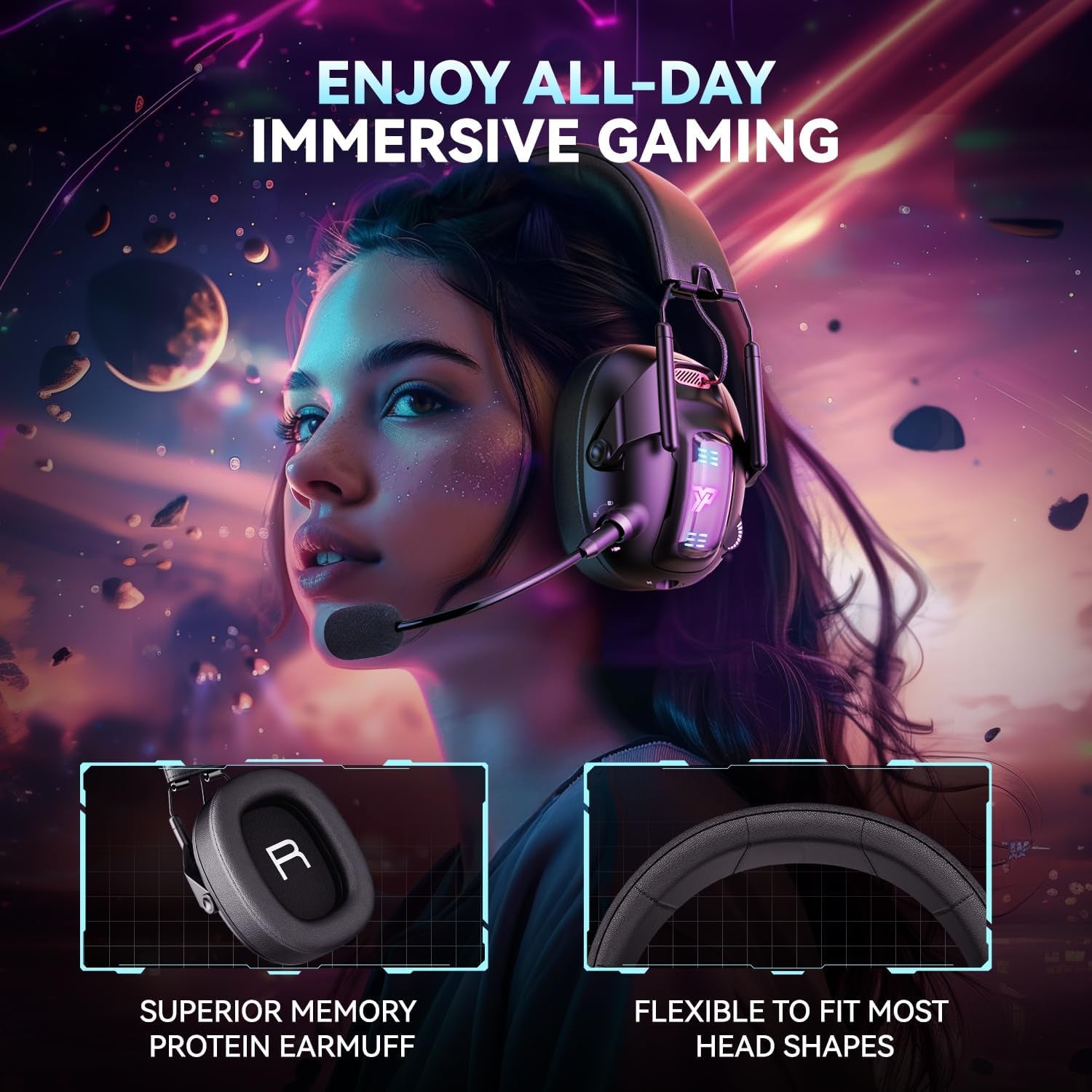 Wireless Gaming Headset for PS5, PS4, PC, USB over Ear Gaming Headphones with Noise Canceling Mic, Bluetooth 5.3, 100H Battery, Low Latency, Only Wired Mode for Xbox