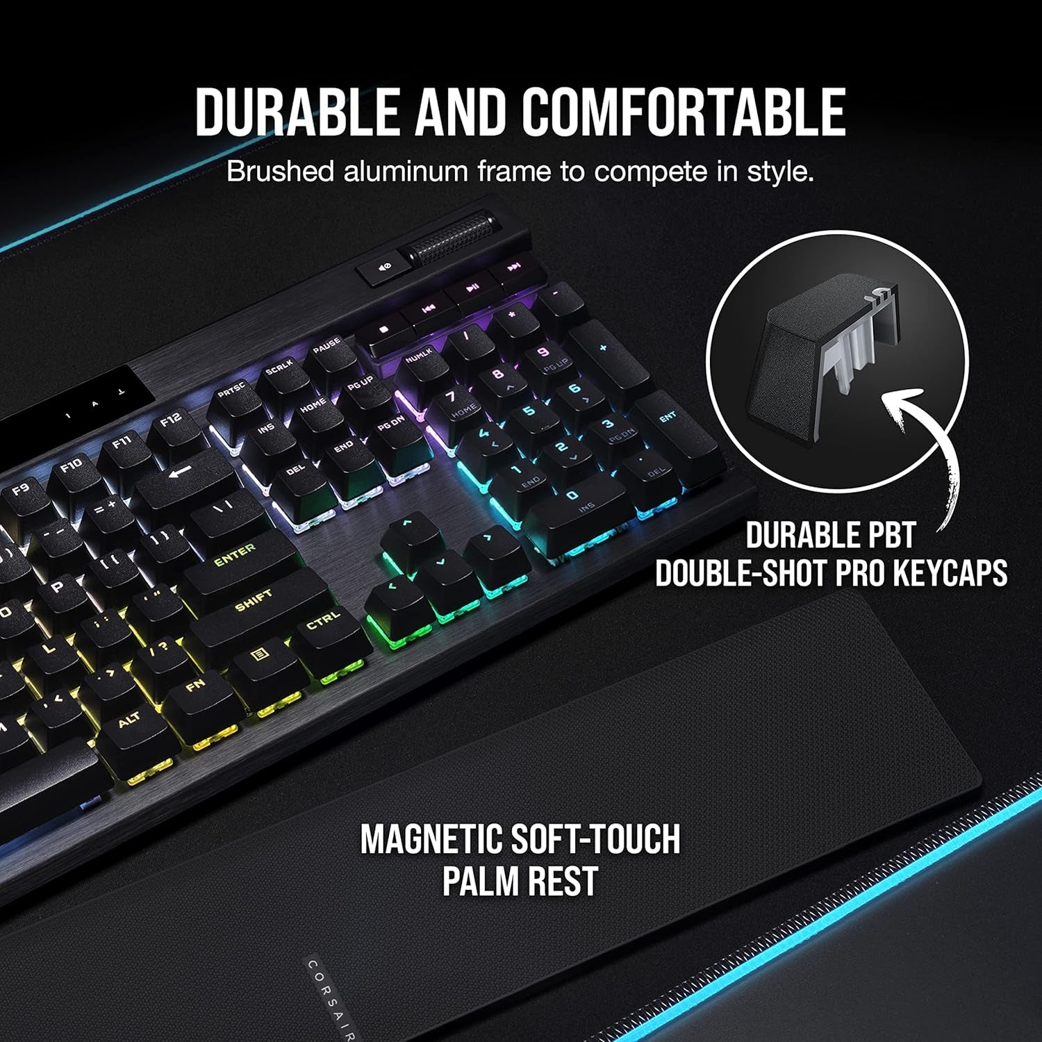 K70 RGB PRO Wired Mechanical Gaming Keyboard (CHERRY MX RGB Blue Switches: Tactile and Clicky, 8,000Hz Hyper-Polling, PBT DOUBLE-SHOT PRO Keycaps, Soft-Touch Palm Rest) QWERTY, NA - Black