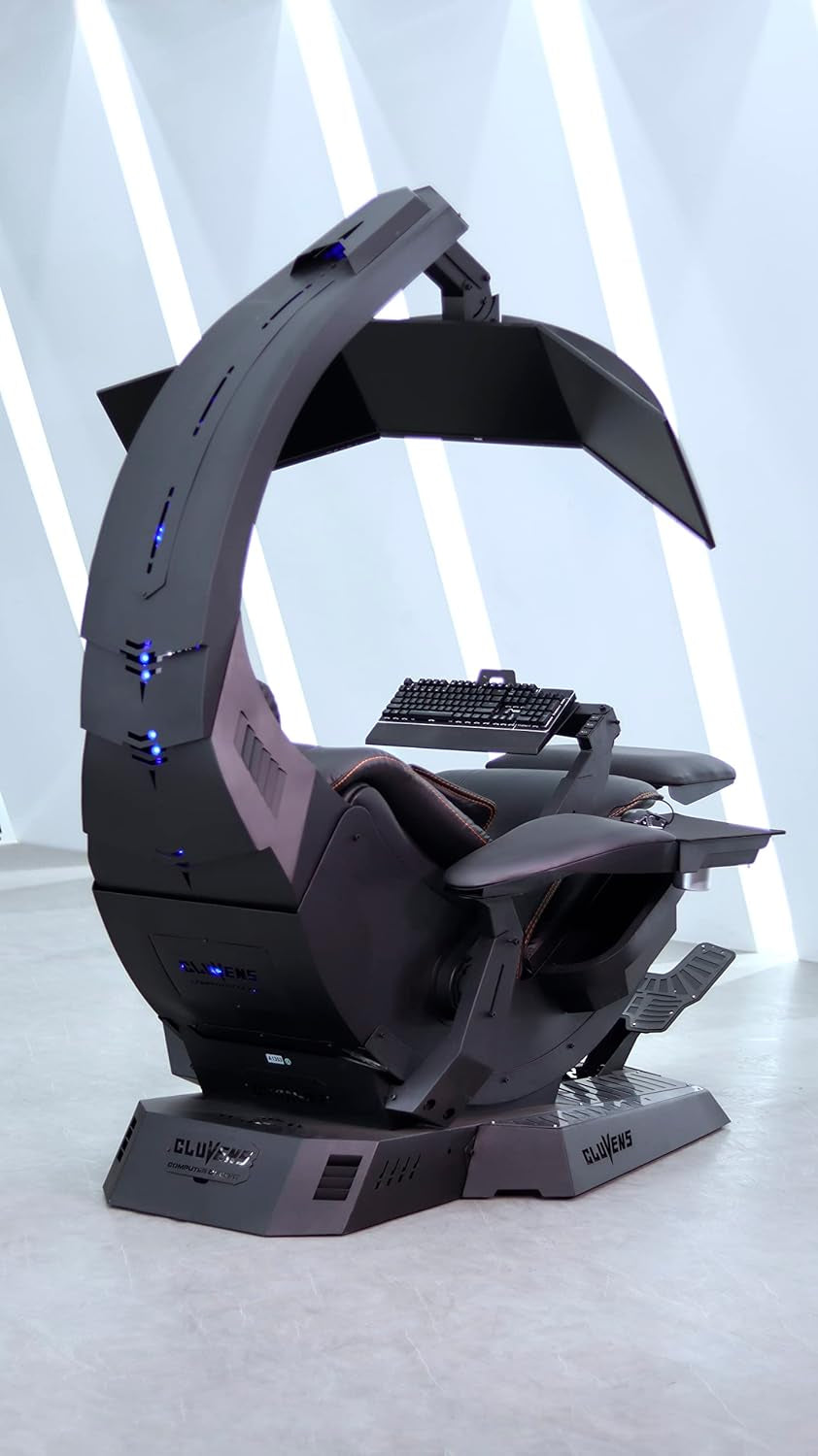 CLUVENS Manticore Model Zero Gravity Gaming Chair Cockpit Gaming Workstation Executive Seat (Black) Support 3 Monitors 1 * 49"/57" Monitor Can Extend to 5 Monitors