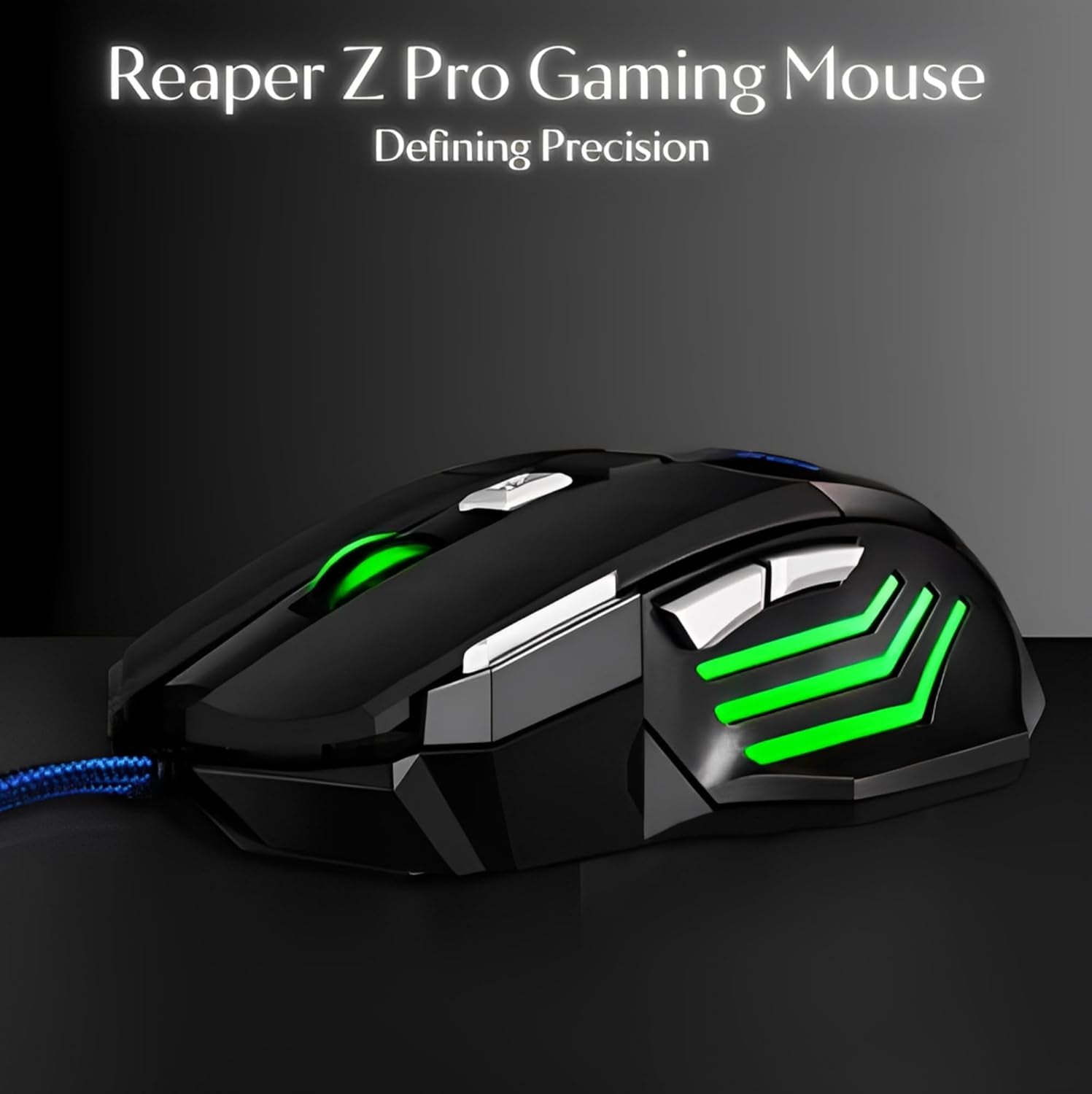 Nexurion Reaper Z Pro Gaming Mouse - 3600 DPI, 7 Macro Buttons, 10 Color-Changing RGB Backlight, 4 Adjustable DPI Levels - Midnight Black