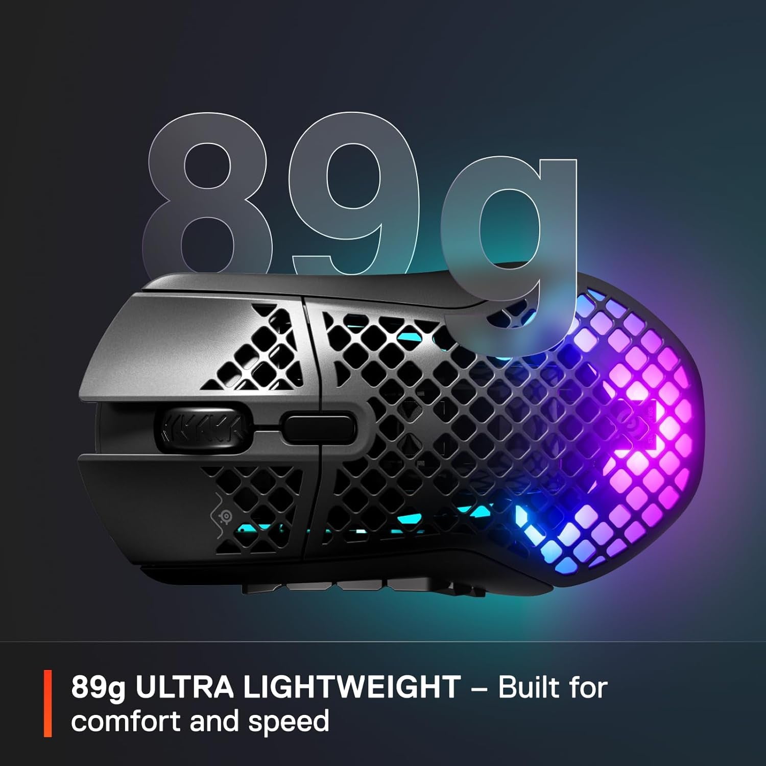 Aerox 9 Wireless - Holey RGB Gaming Mouse - Ultra-Lightweight Water Resistant Design - 18 Buttons – Bluetooth/2.4 Ghz - 18K DPI Truemove Air Optical Sensor