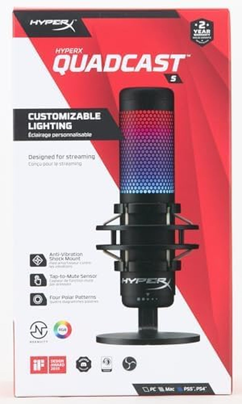Quadcast S – RGB USB Condenser Microphone for PC, PS4, PS5 and Mac, Anti-Vibration Shock Mount, 4 Polar Patterns, Pop Filter, Gain Control, Gaming, Streaming, Podcasts, Twitch, Youtube, Discord